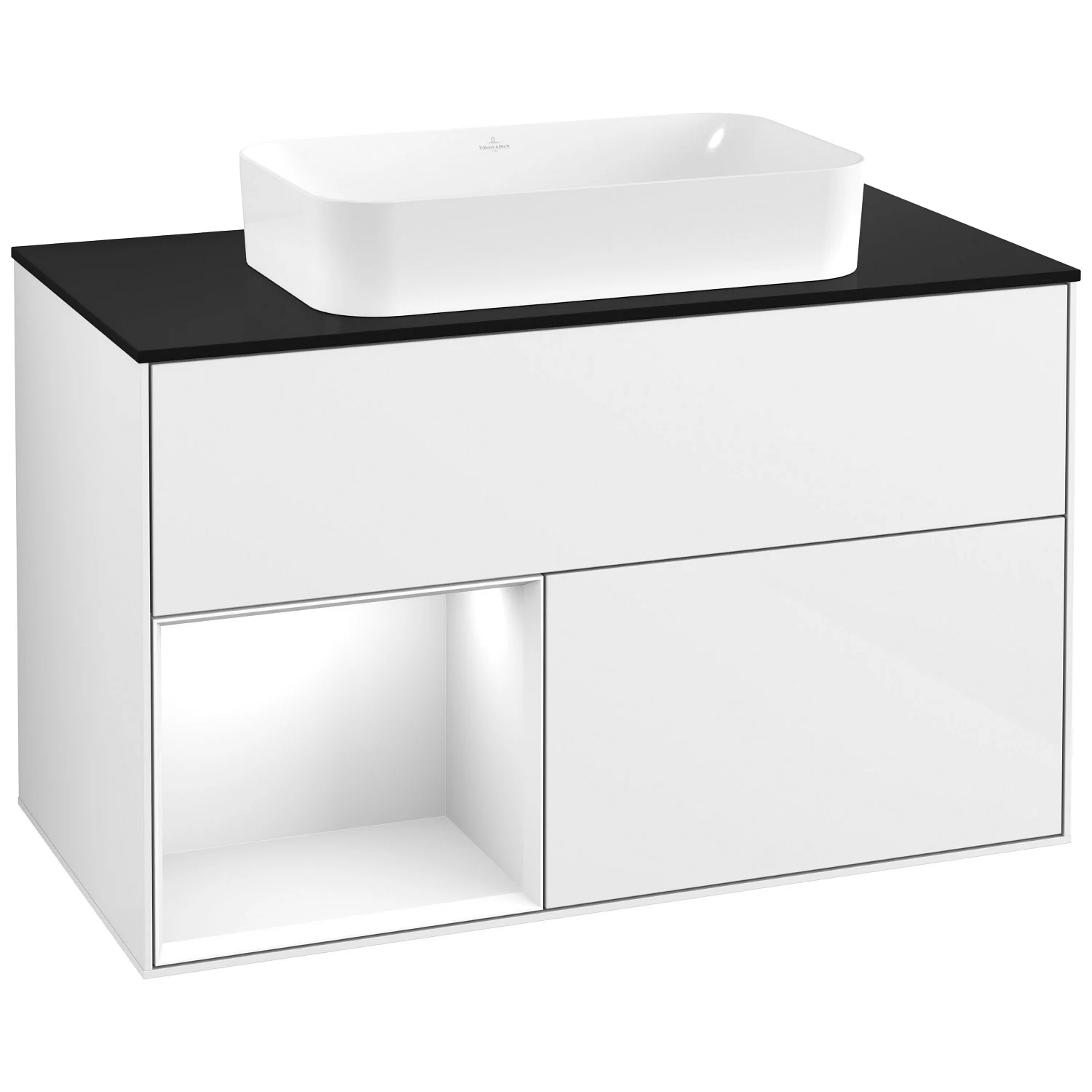 Villeroy & Boch Finion Waschtischunterschrank 100 cm mit Regalelement links, 2 Auszügen