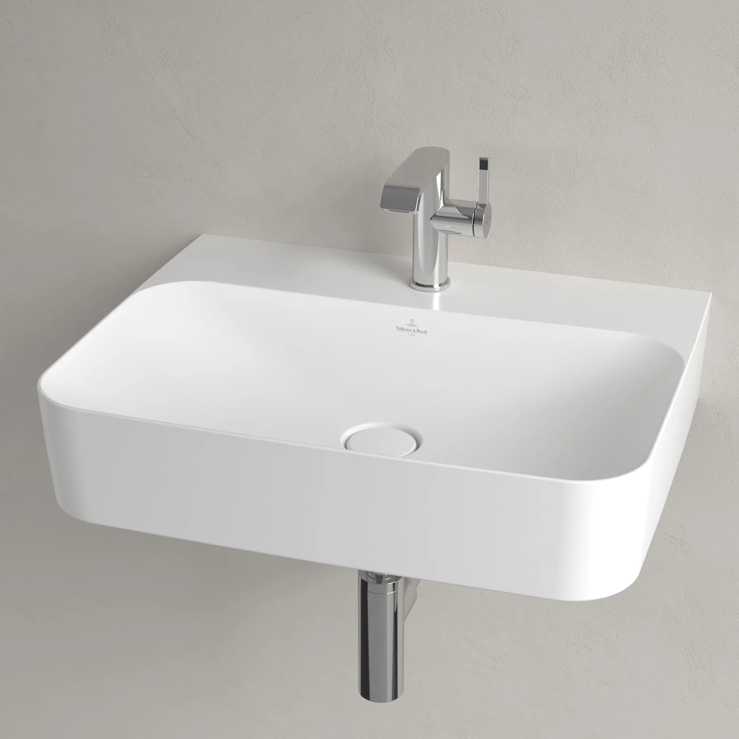 Biała umywalka z baterią w widoku z przodu, Villeroy & Boch
