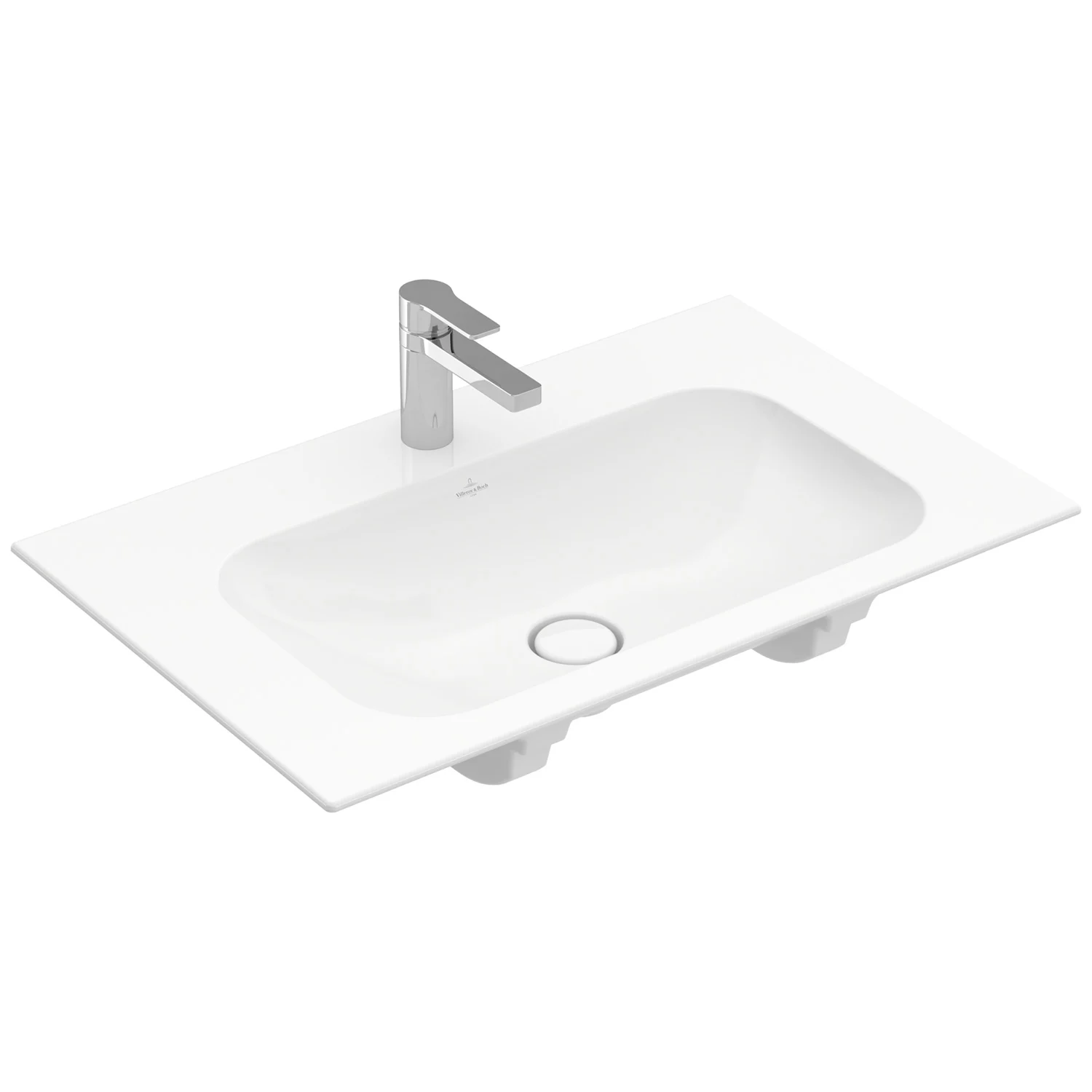 Biały blat umywalkowy z baterią widok z boku, Villeroy & Boch