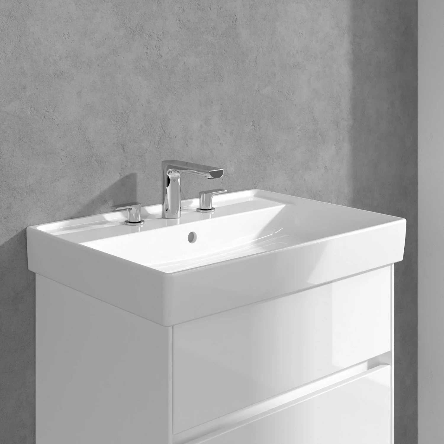 Umywalka z baterią trzyotworową widok z boku, Villeroy & Boch