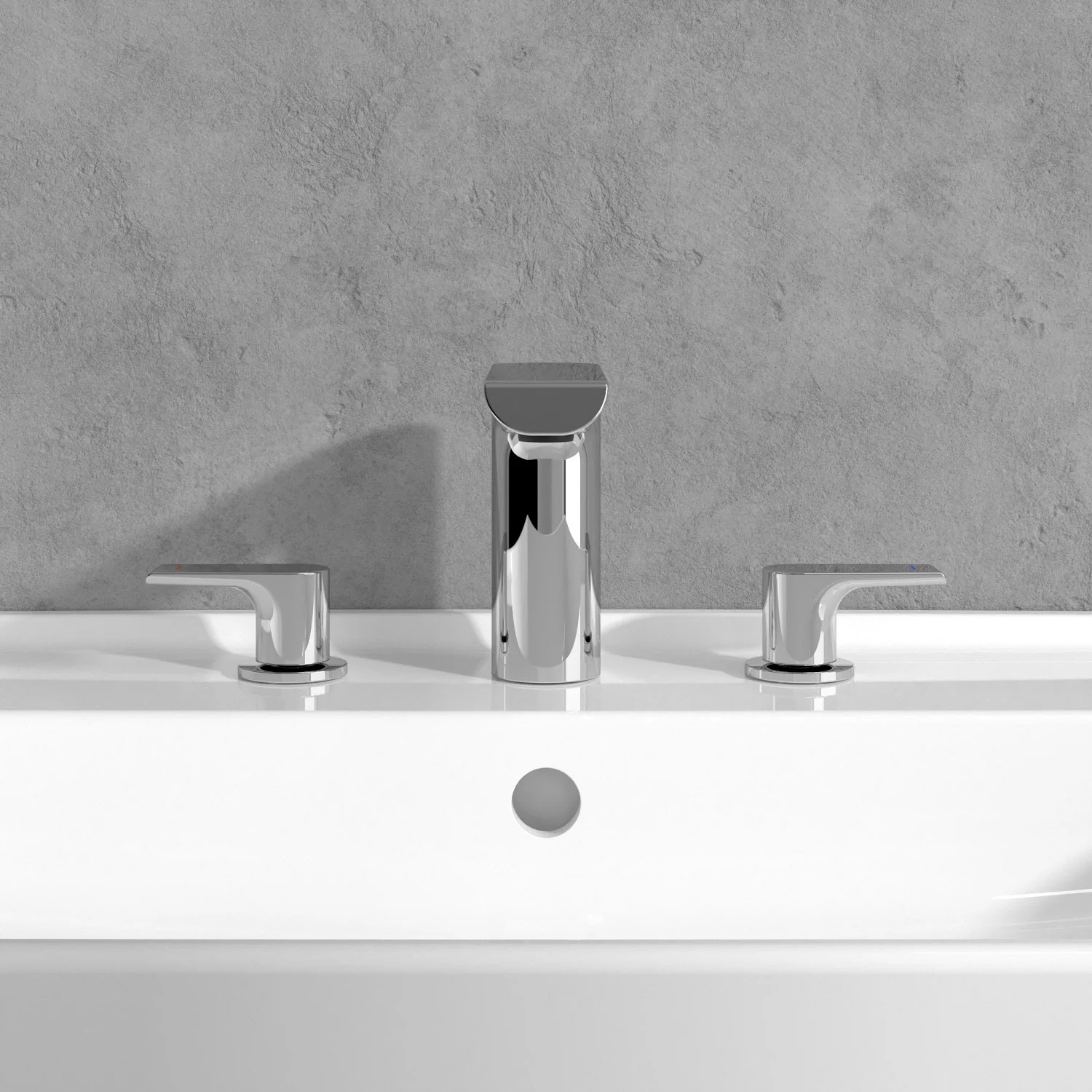 Widok z przodu trójotworowego kranu, Villeroy & Boch