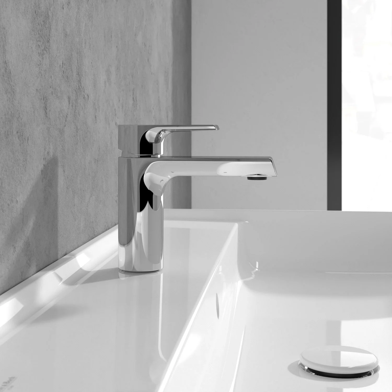 Chromowana bateria obok umywalki, Villeroy & Boch