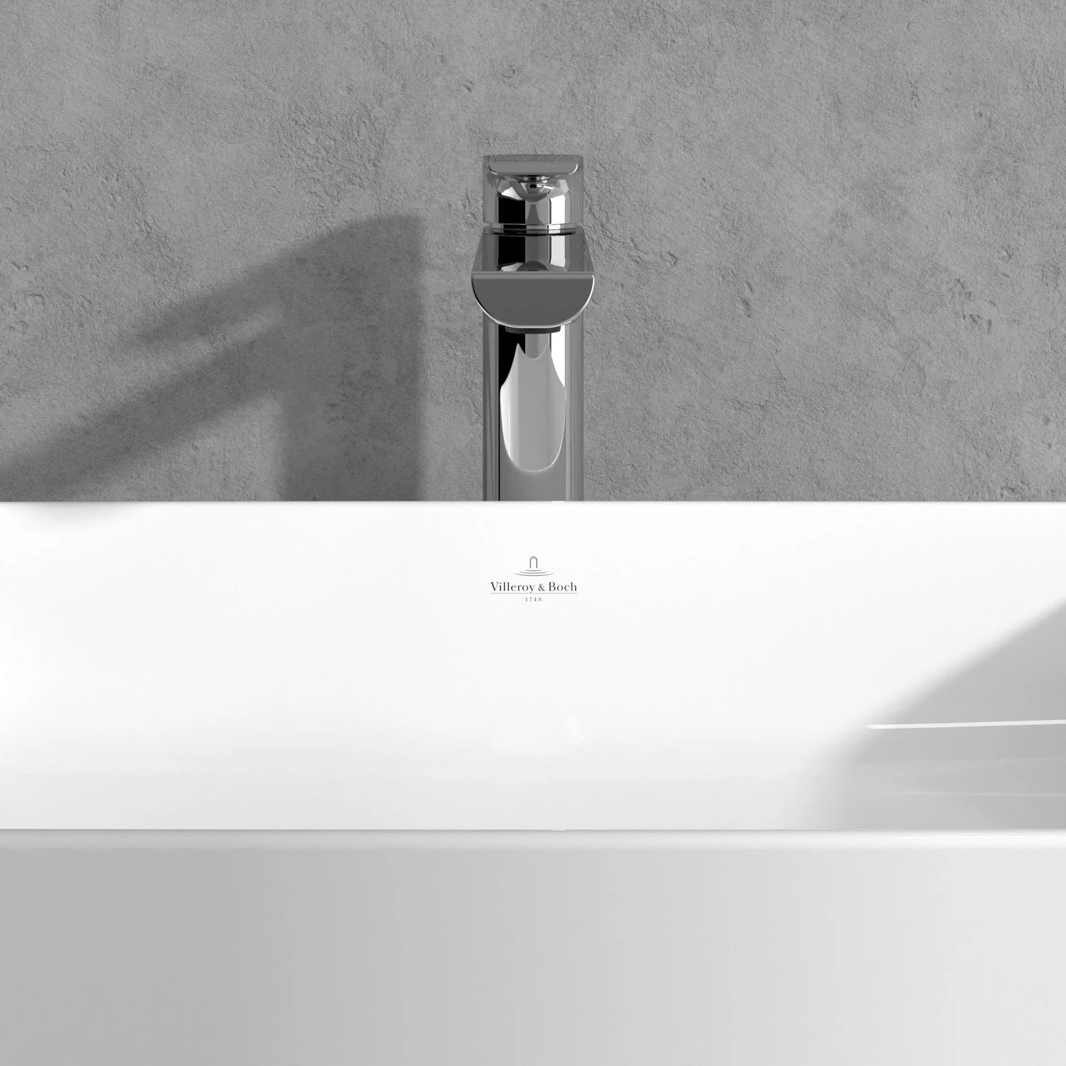 Widok z przodu chromowanego kranu i zlewu, Villeroy & Boch