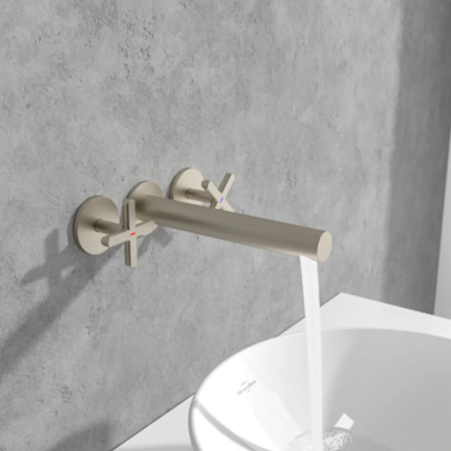 Bateria ścienna z wodą płynącą nad umywalką, Villeroy & Boch