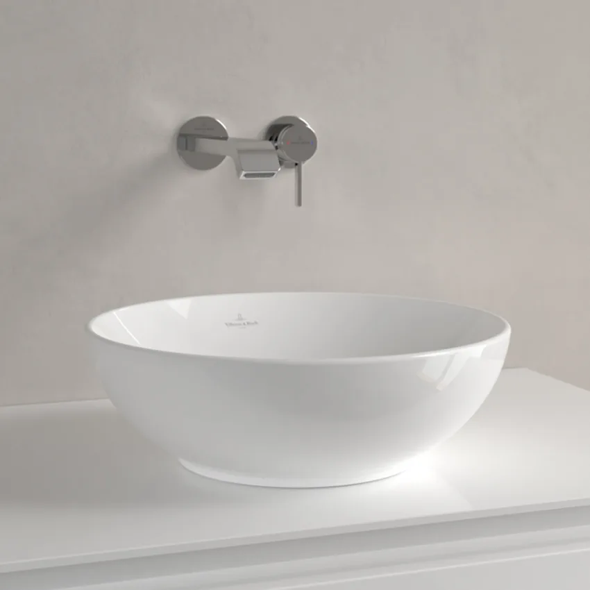 Okrągła umywalka z baterią ścienną, Villeroy & Boch