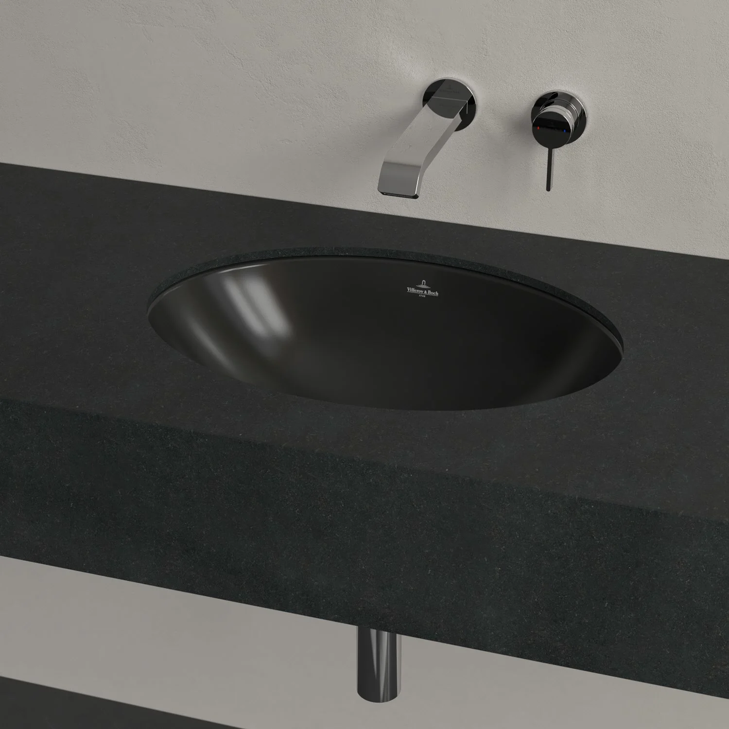 Czarna umywalka w ciemnym blacie, Villeroy & Boch