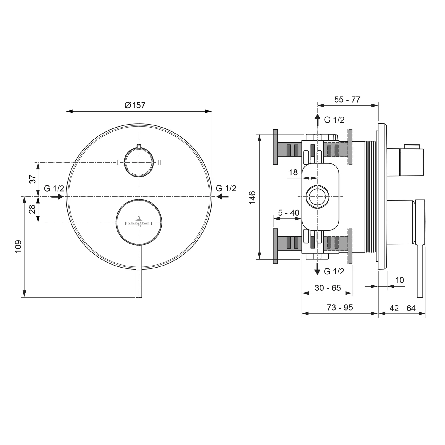 Rysunek techniczny baterii, Villeroy & Boch