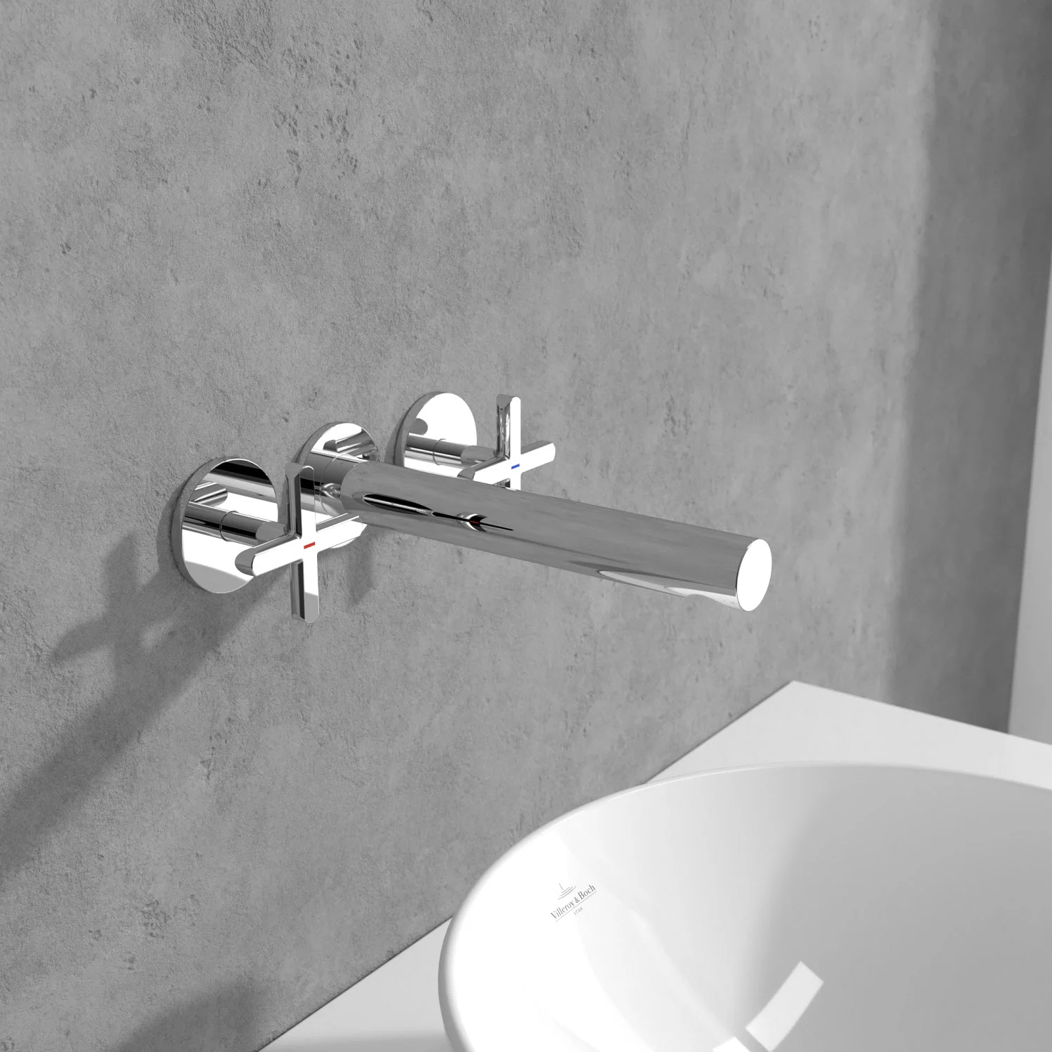 Chromowany kran ścienny nad umywalką, Villeroy & Boch