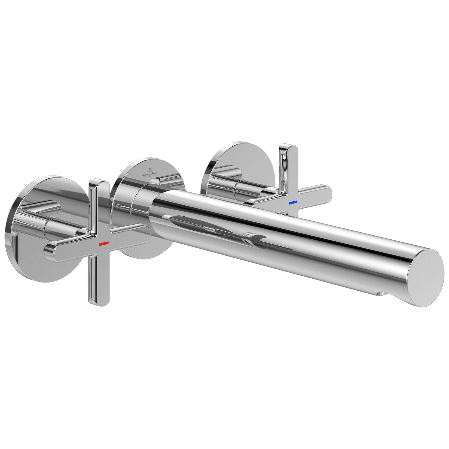 Chromowana bateria ścienna z dwoma uchwytami widok z boku, Villeroy & Boch