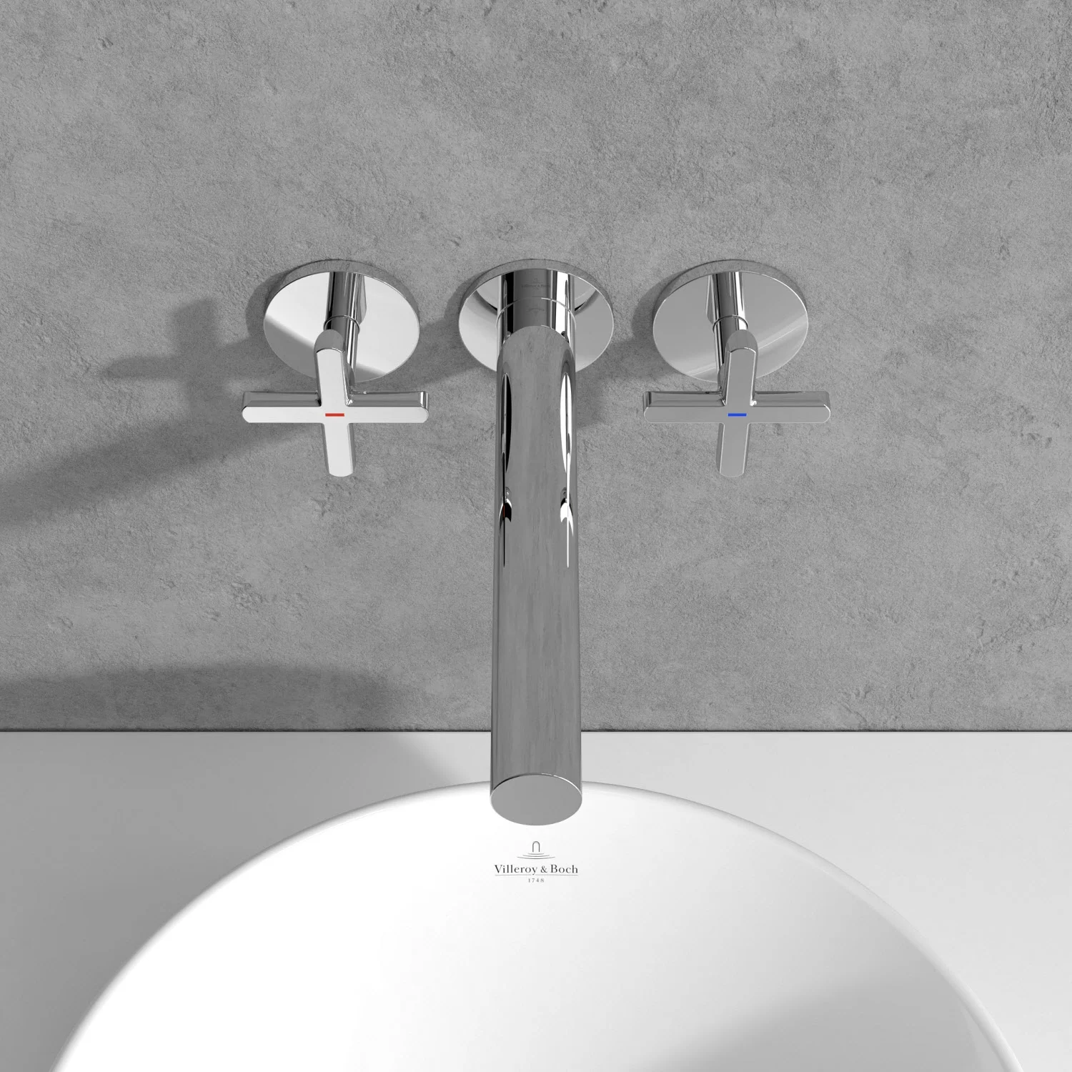 Chromowana bateria z dwoma uchwytami nad umywalką, Villeroy & Boch