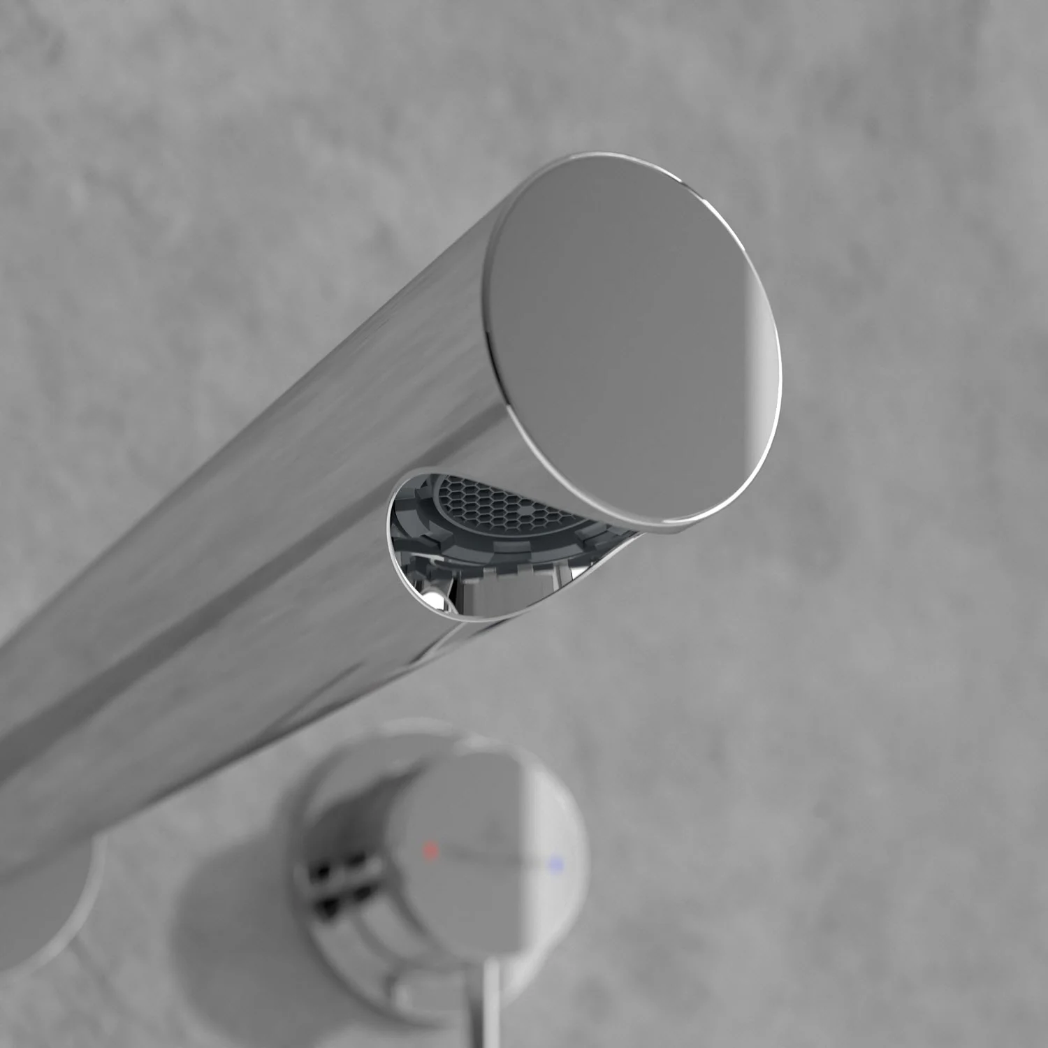 Zbliżenie chromowanego kranu z aeratorem, Villeroy & Boch