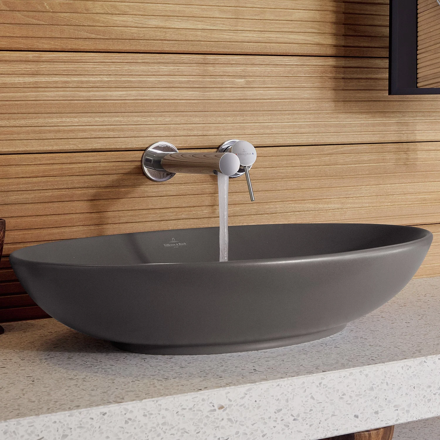 Szara umywalka z bieżącą wodą, Villeroy & Boch