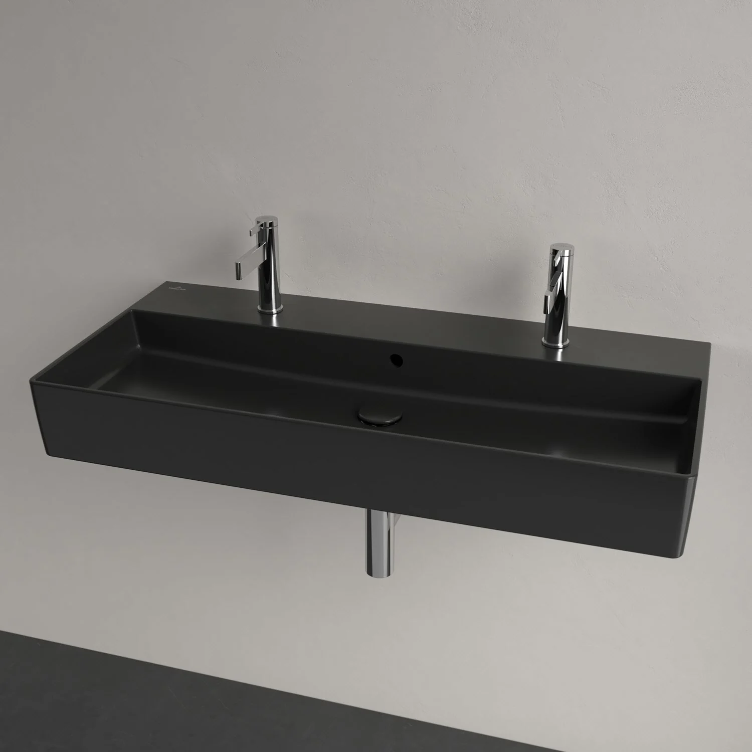 Czarna podwójna umywalka z dwoma bateriami, Villeroy & Boch