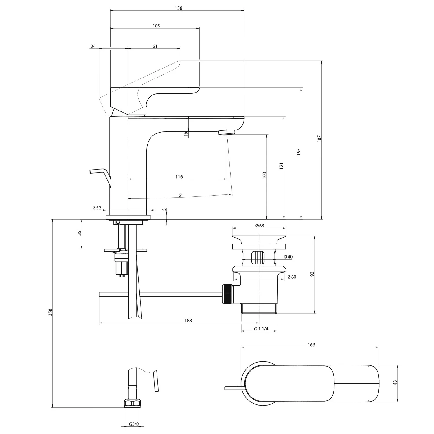 Villeroy & Boch O.novo Einhebel-Waschtischarmatur mit Zugstangen-Ablaufgarnitur Bild 2