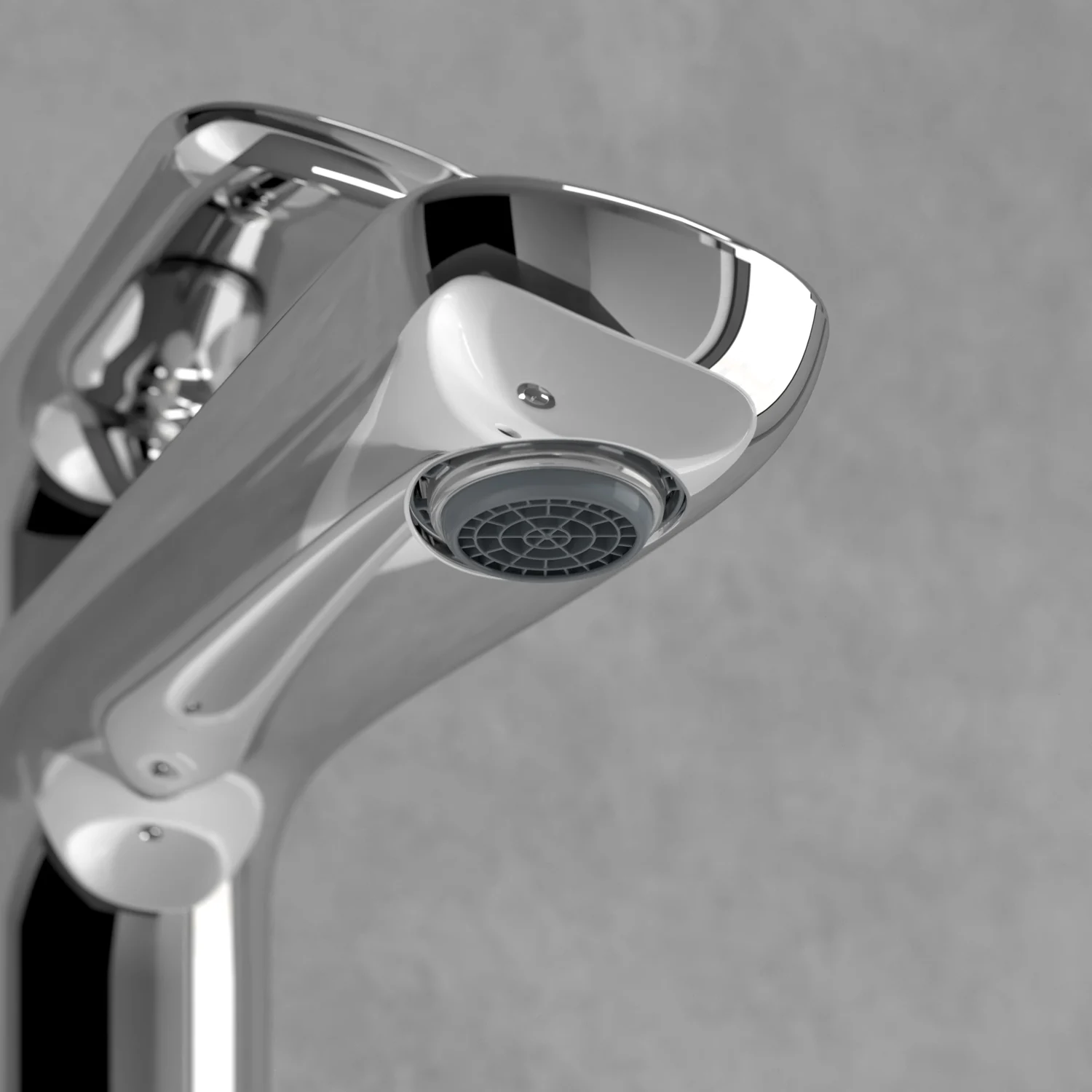 Zbliżenie wylewki chromowanej baterii, Villeroy & Boch
