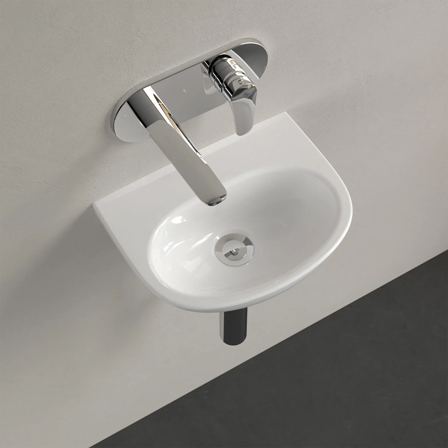 Biała umywalka z baterią ścienną, Villeroy & Boch
