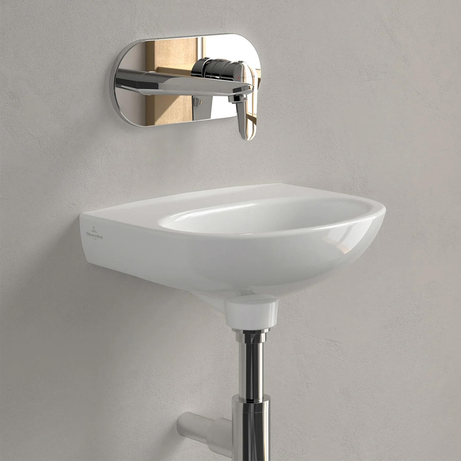 Biała umywalka z baterią w zbliżeniu, Villeroy & Boch
