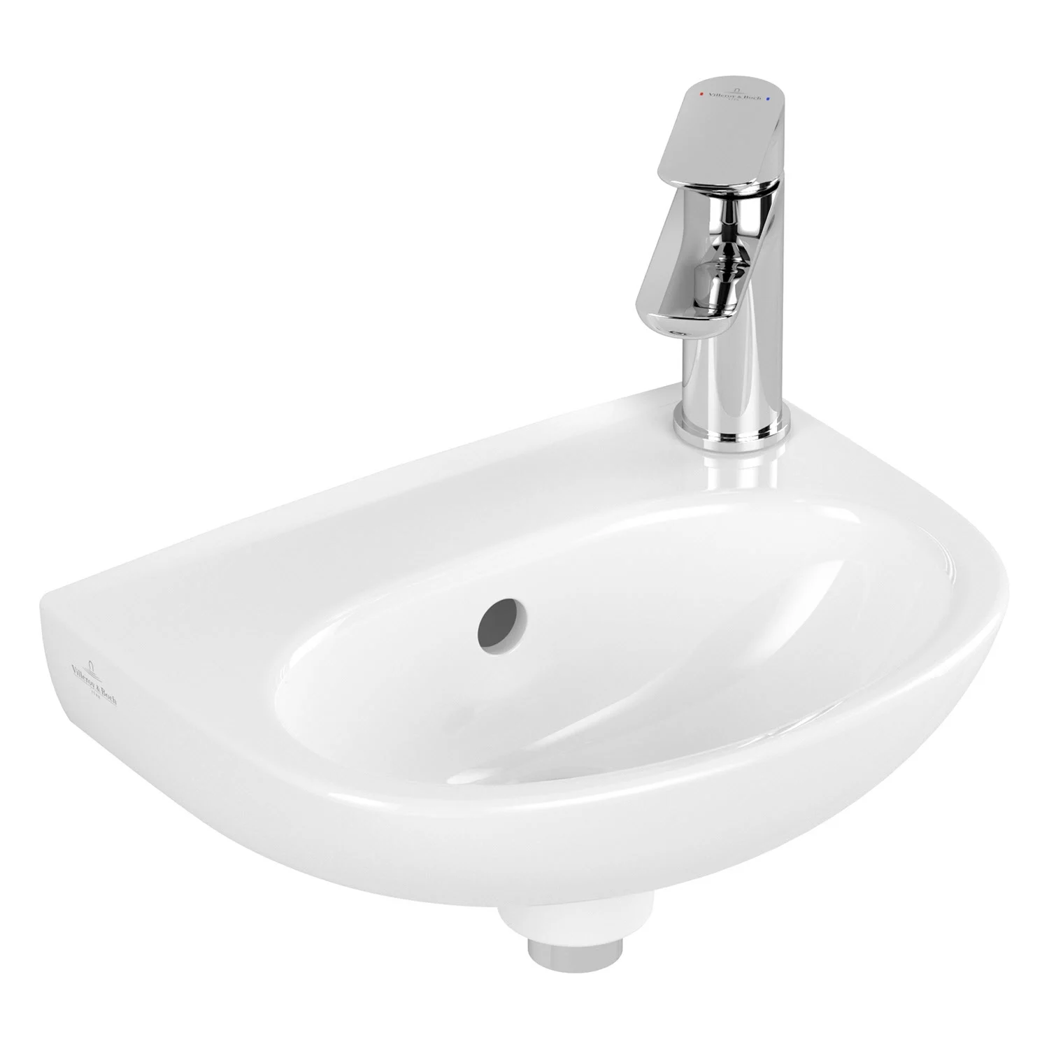Biała umywalka z baterią w widoku bocznym, Villeroy & Boch