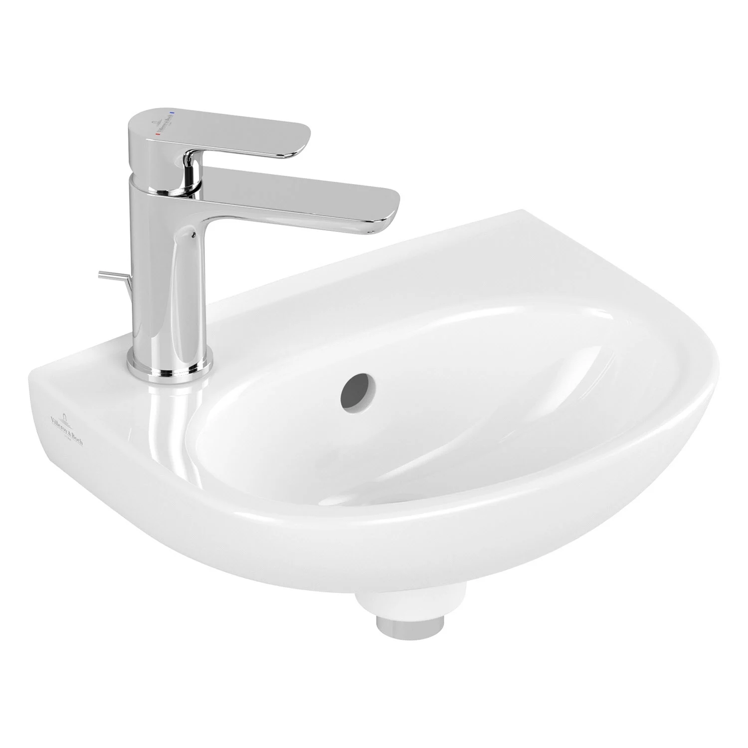 Biała umywalka z baterią, widok z boku, Villeroy & Boch