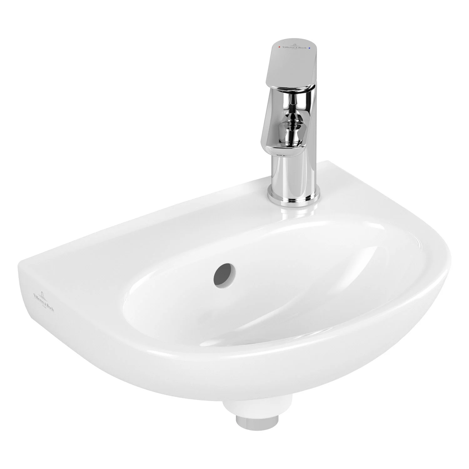 Biała umywalka z baterią, widok z boku, Villeroy & Boch