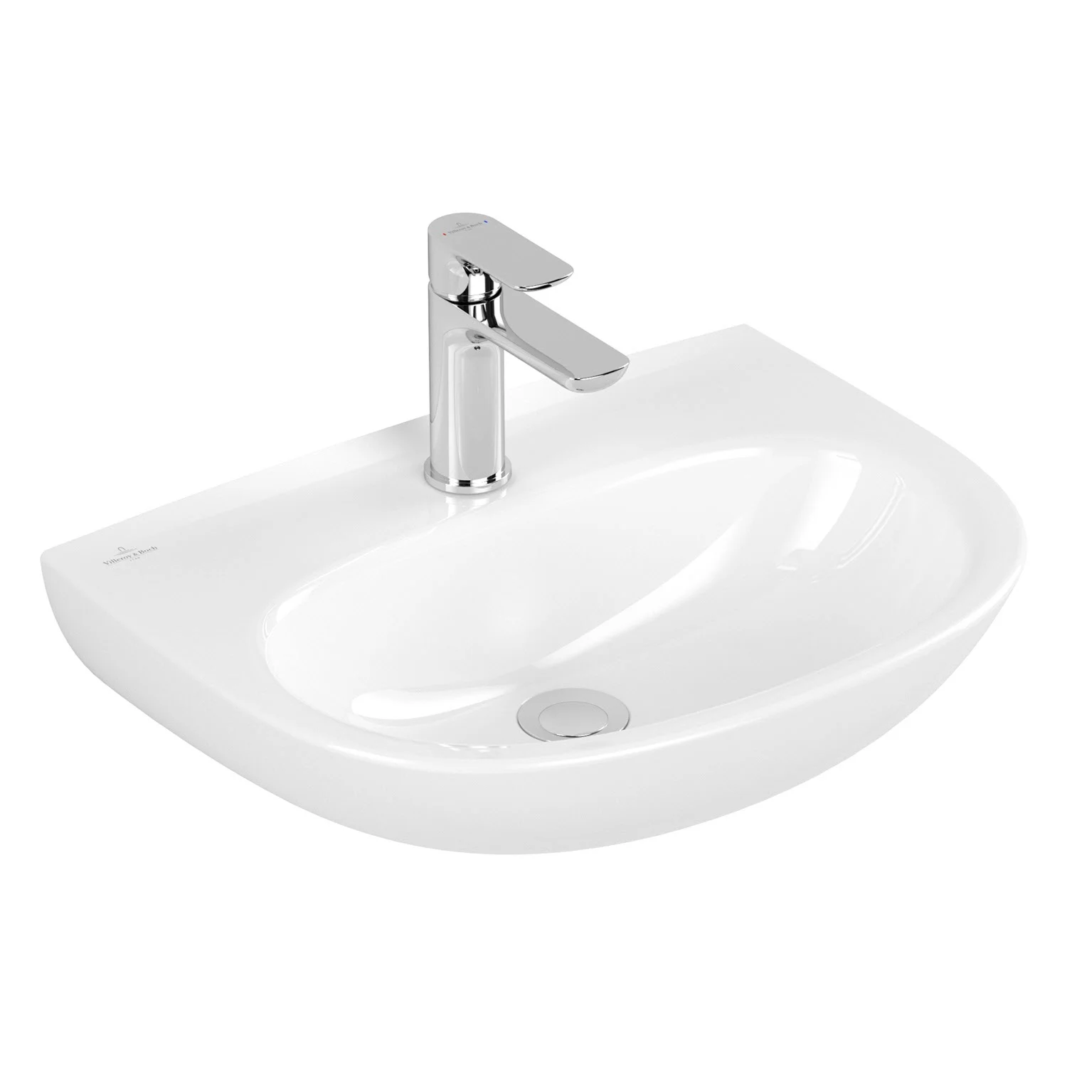 Biała umywalka z baterią, widok z boku, Villeroy & Boch
