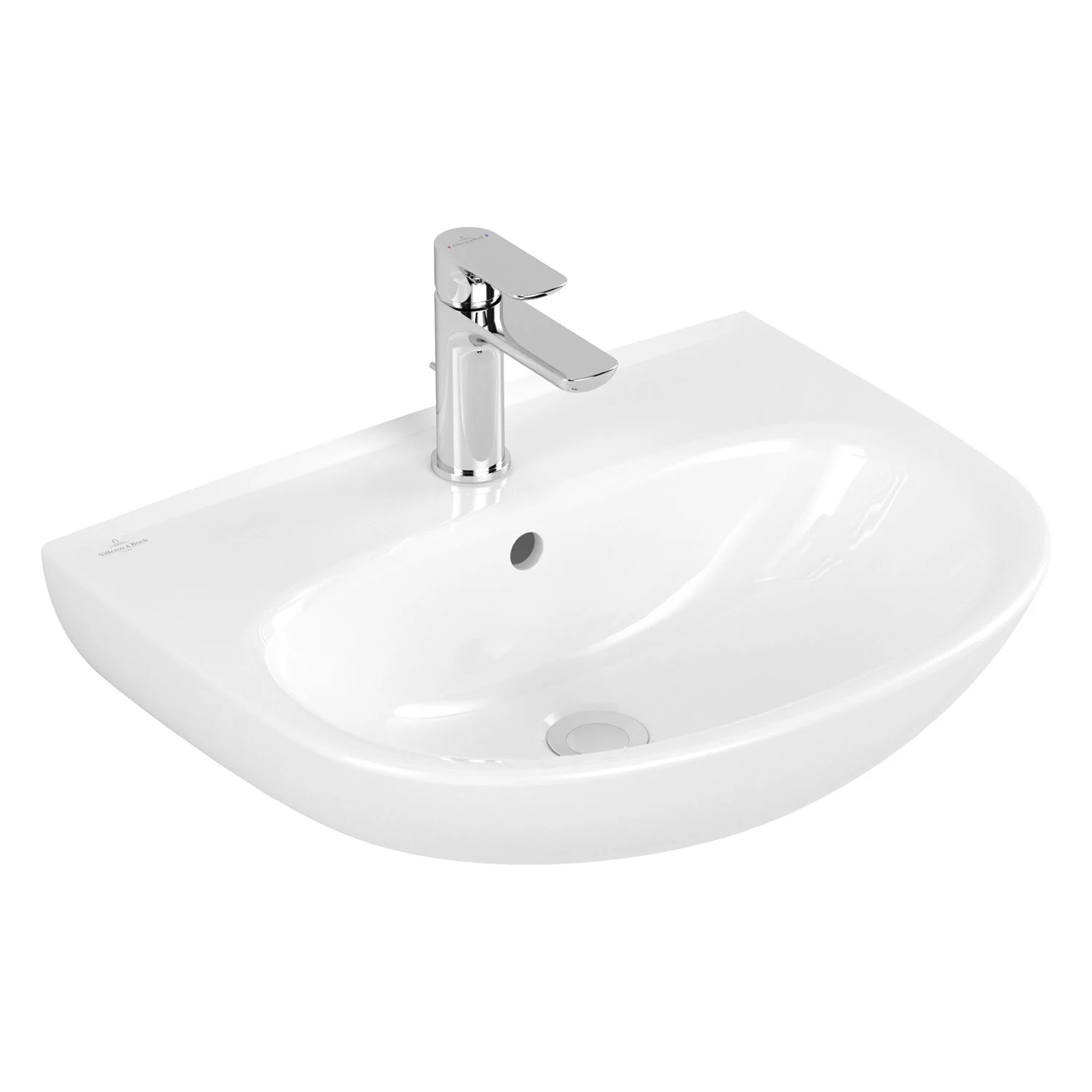 Biała umywalka z baterią, widok z przodu, Villeroy & Boch