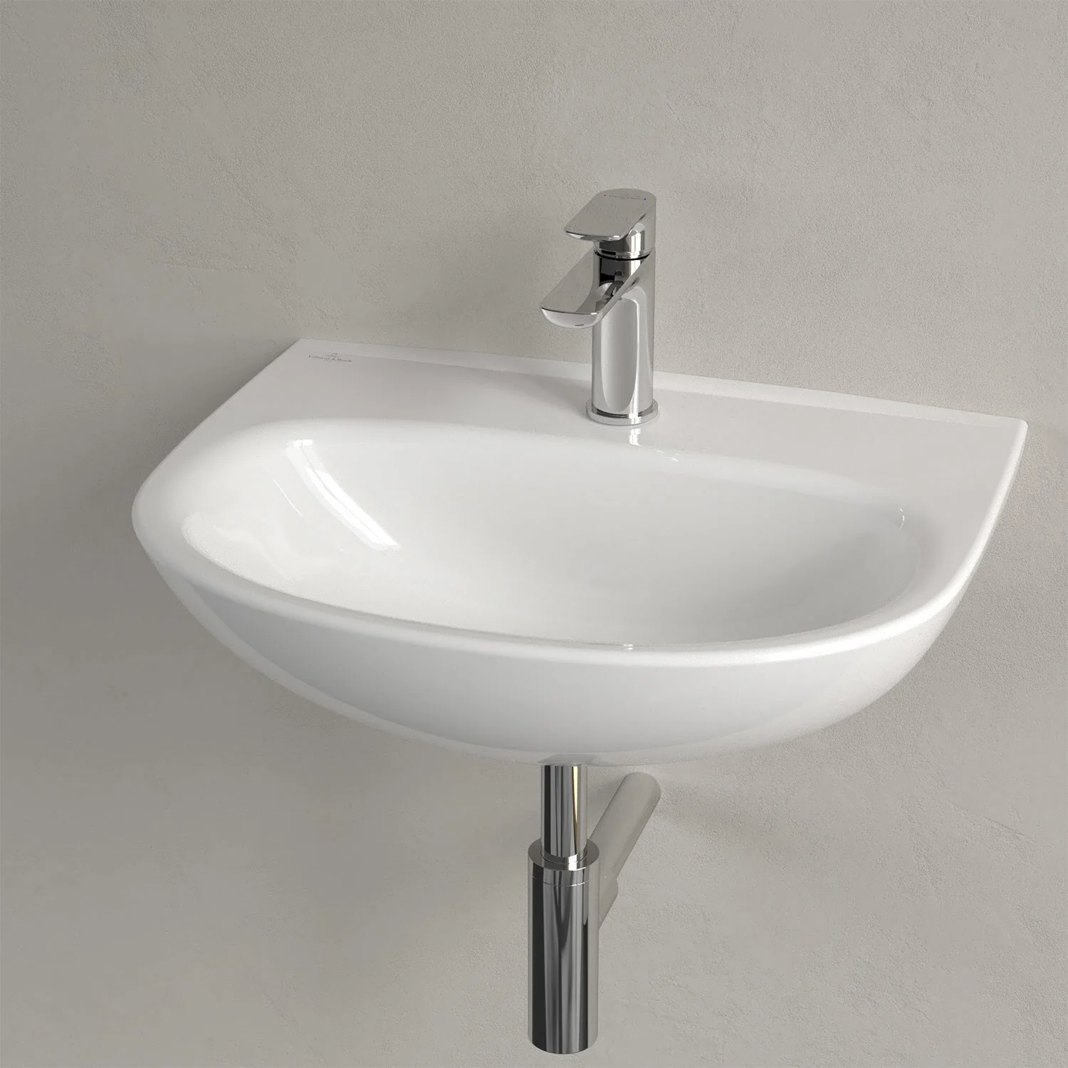Biała umywalka z baterią w zbliżeniu, Villeroy & Boch