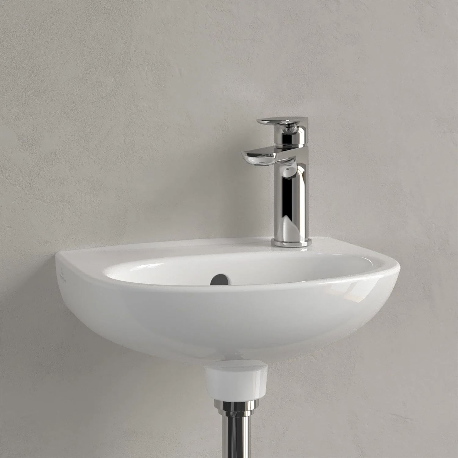 Zbliżenie białej umywalki z kranem, Villeroy & Boch