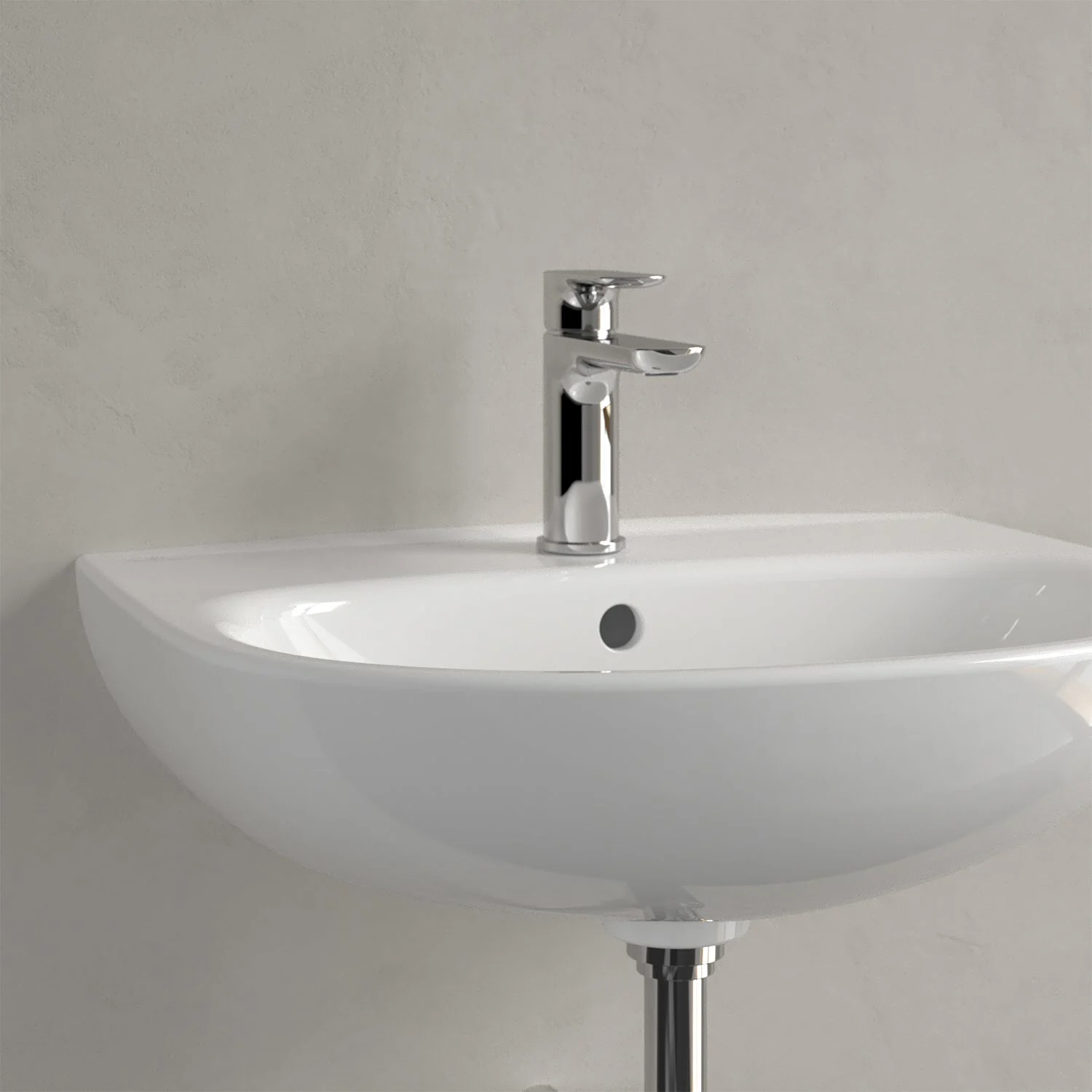 Zbliżenie białej umywalki z kranem, Villeroy & Boch
