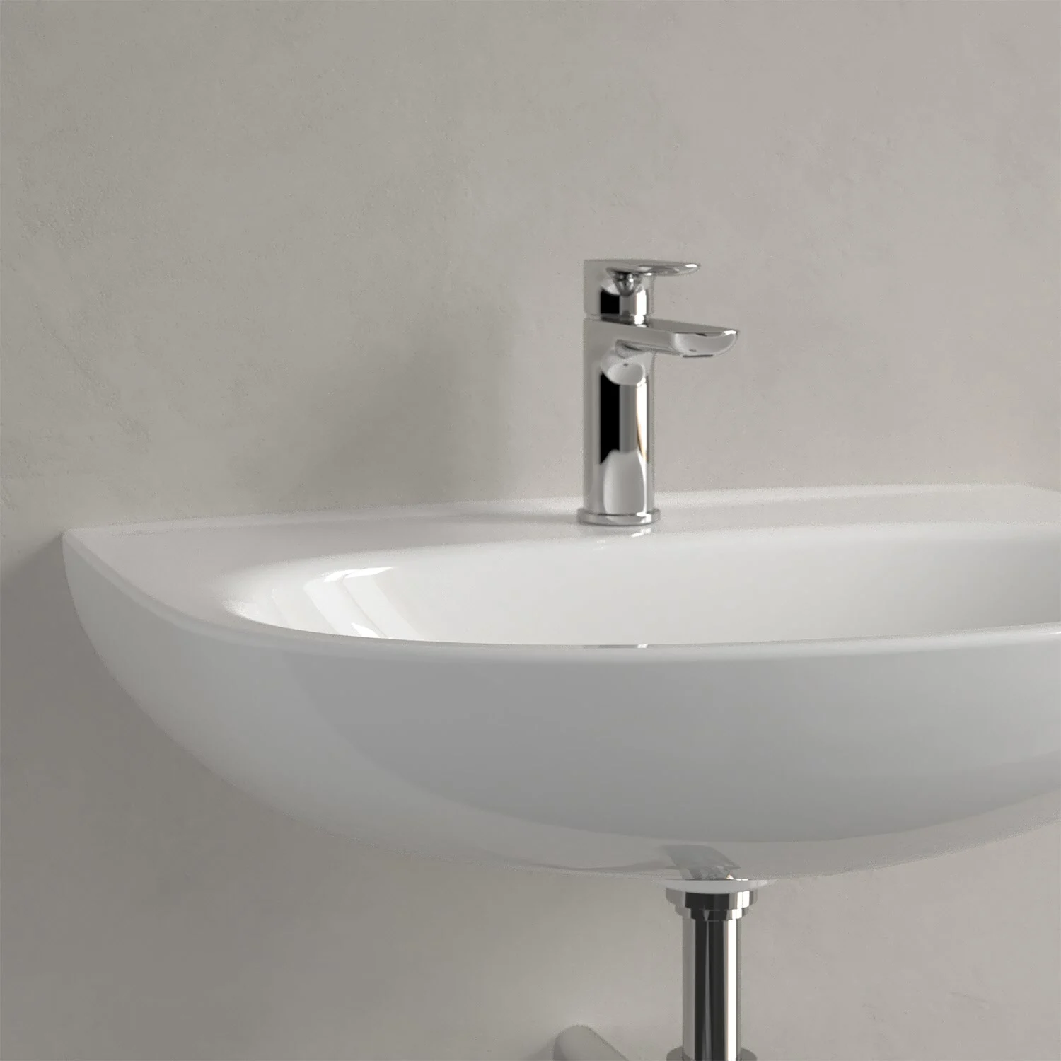 Zbliżenie białej umywalki z kranem, Villeroy & Boch