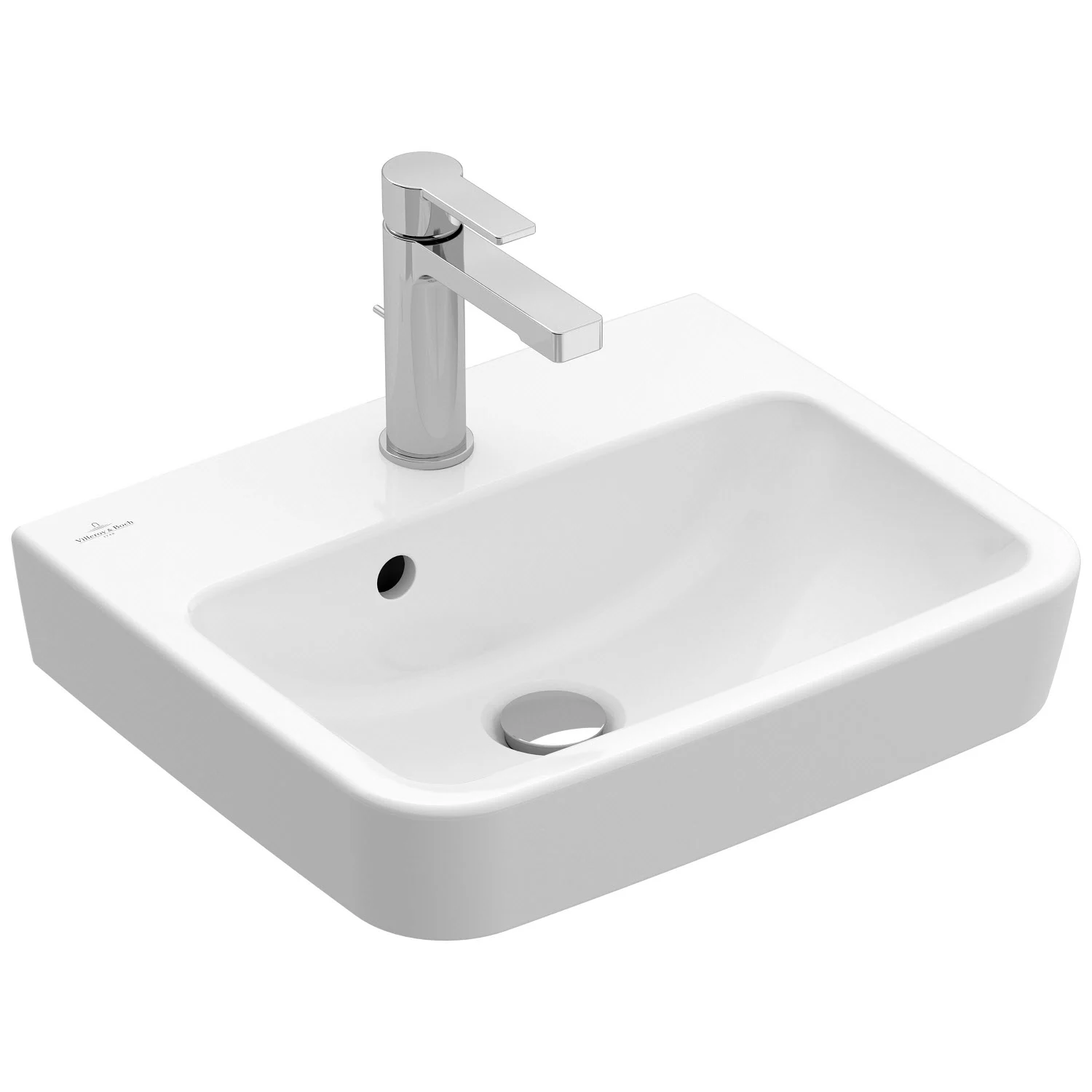Biała umywalka z baterią w widoku z przodu, Villeroy & Boch