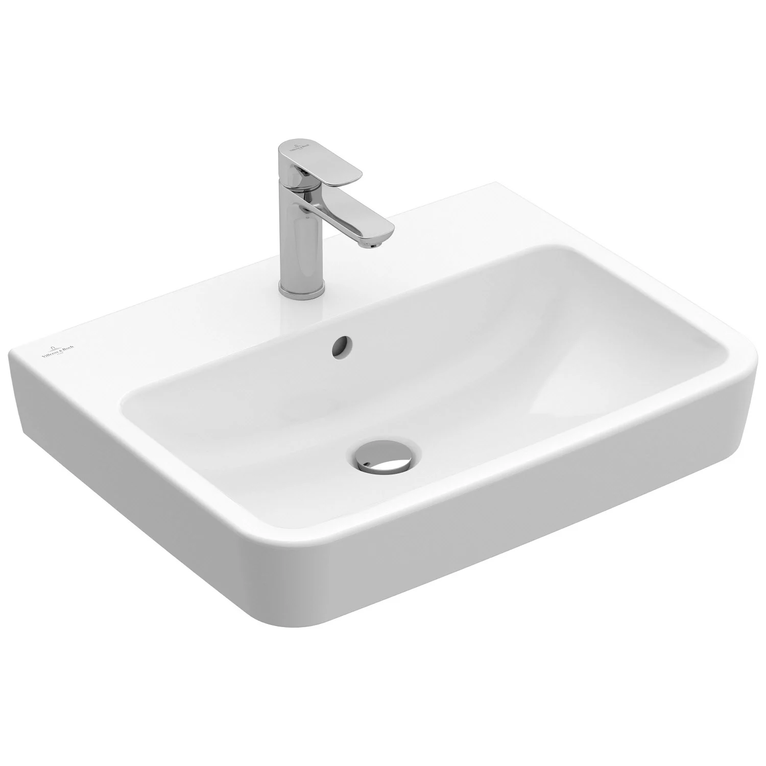 Biała umywalka z baterią w widoku z przodu, Villeroy & Boch