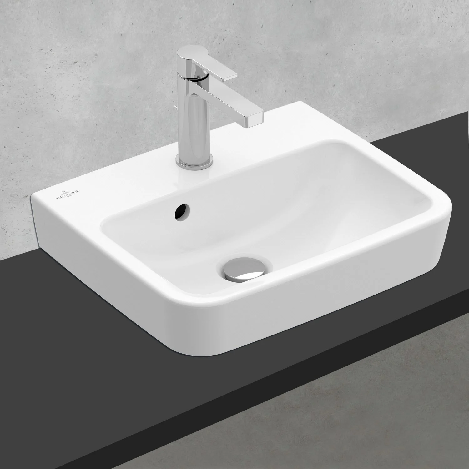 Biała umywalka z baterią widok z boku, Villeroy & Boch