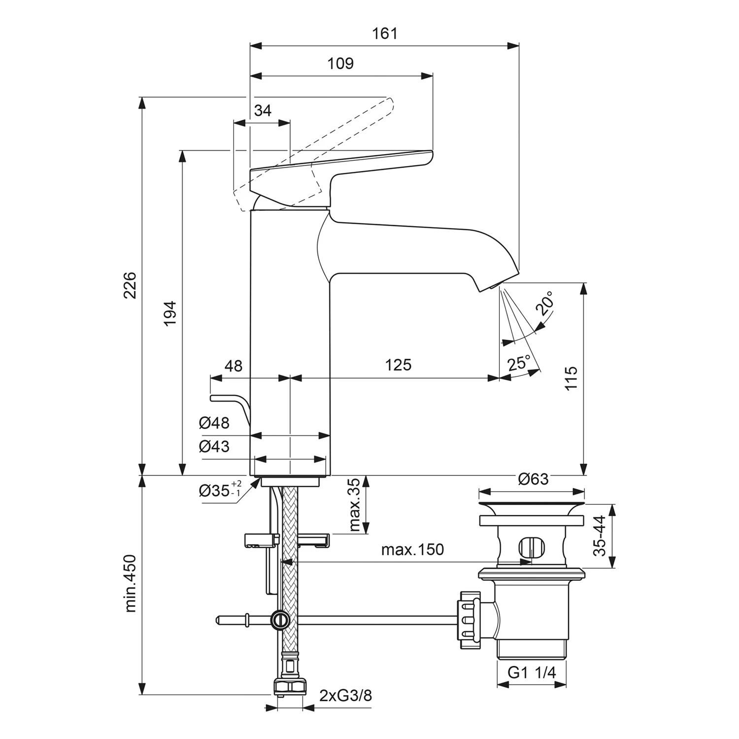 Rysunek techniczny baterii, Villeroy & Boch