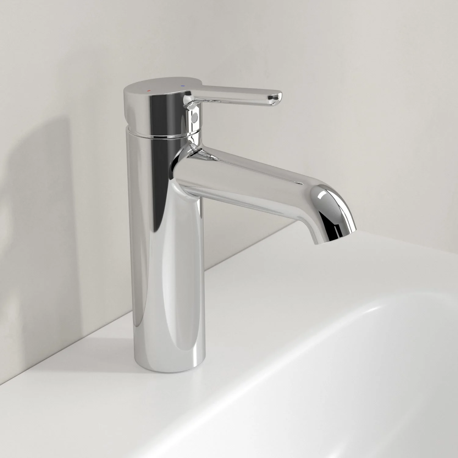 Chromowana bateria na białej umywalce, Villeroy & Boch