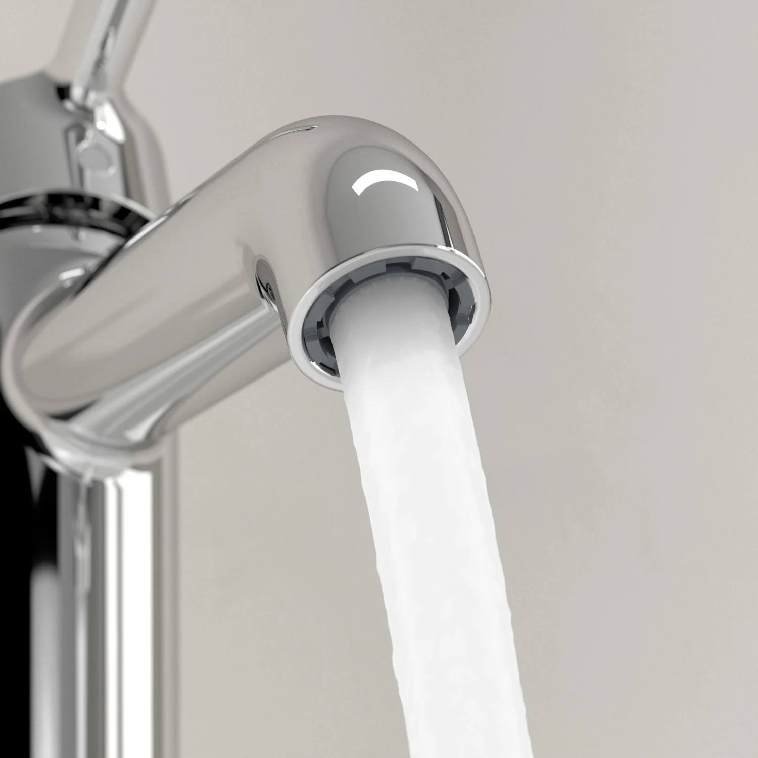 Chromowana bateria z płynącą wodą zbliżenie, Villeroy & Boch