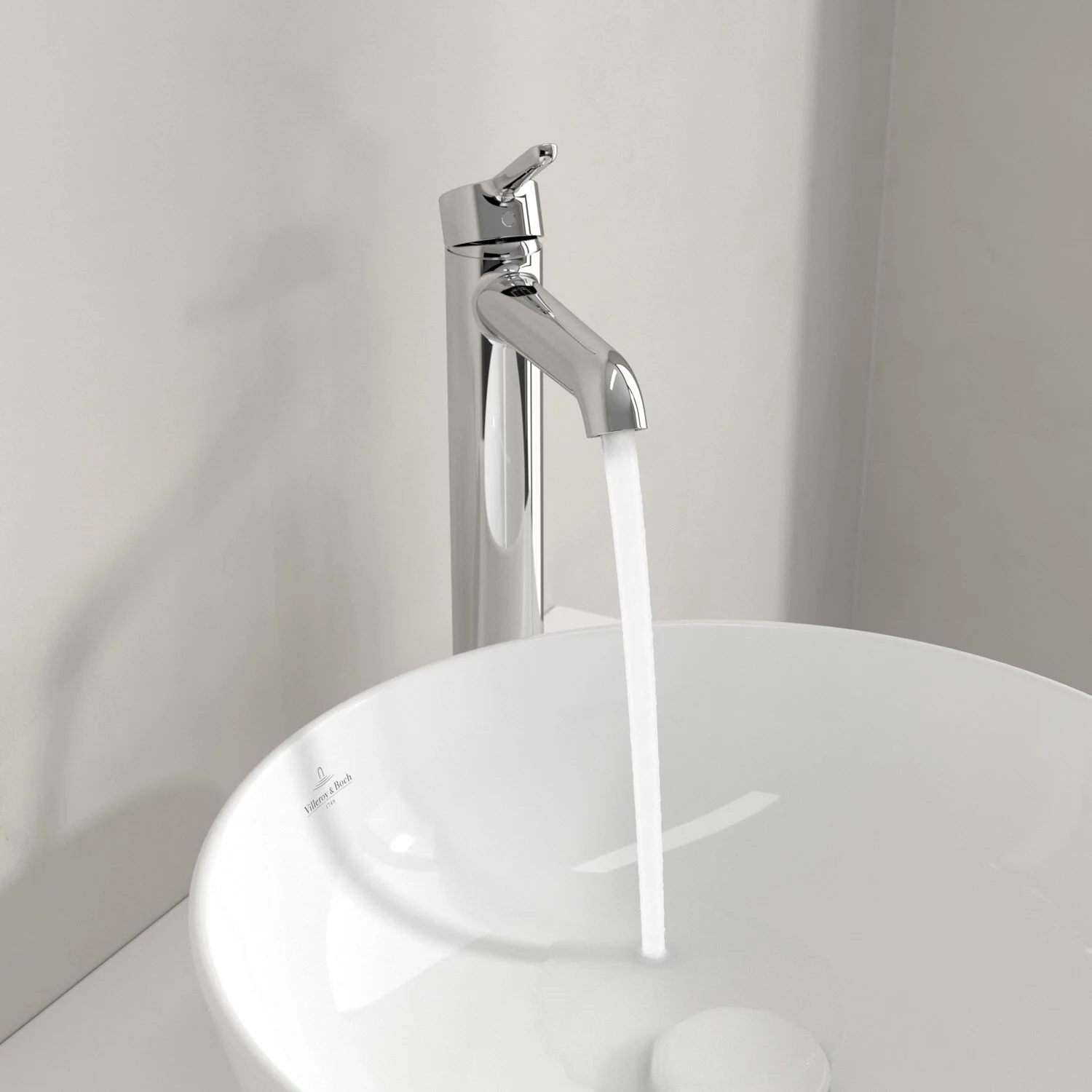 Chromowana wysoka bateria z bieżącą wodą w umywalce, Villeroy & Boch