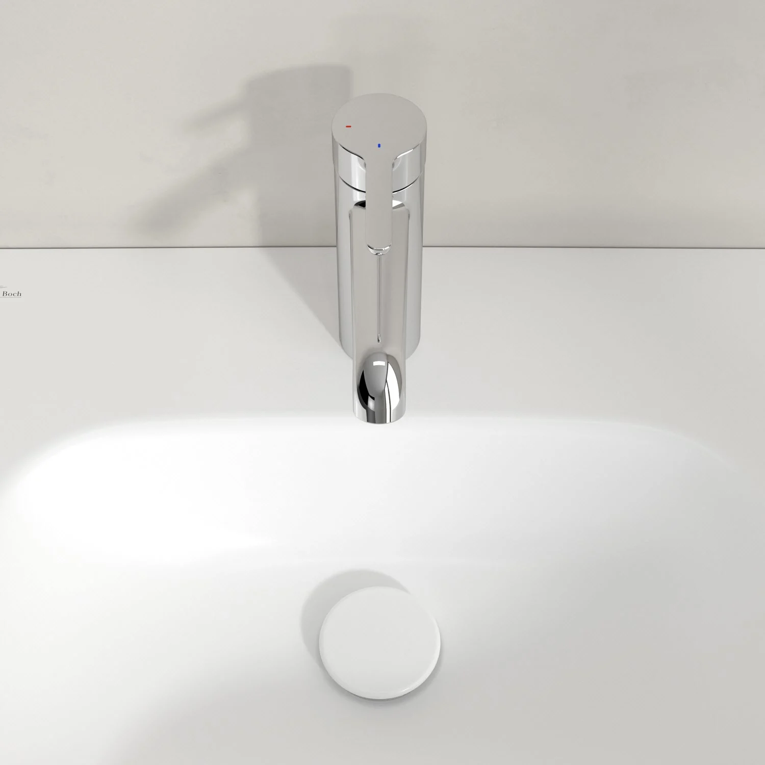 Chromowana bateria nad białą umywalką, Villeroy & Boch