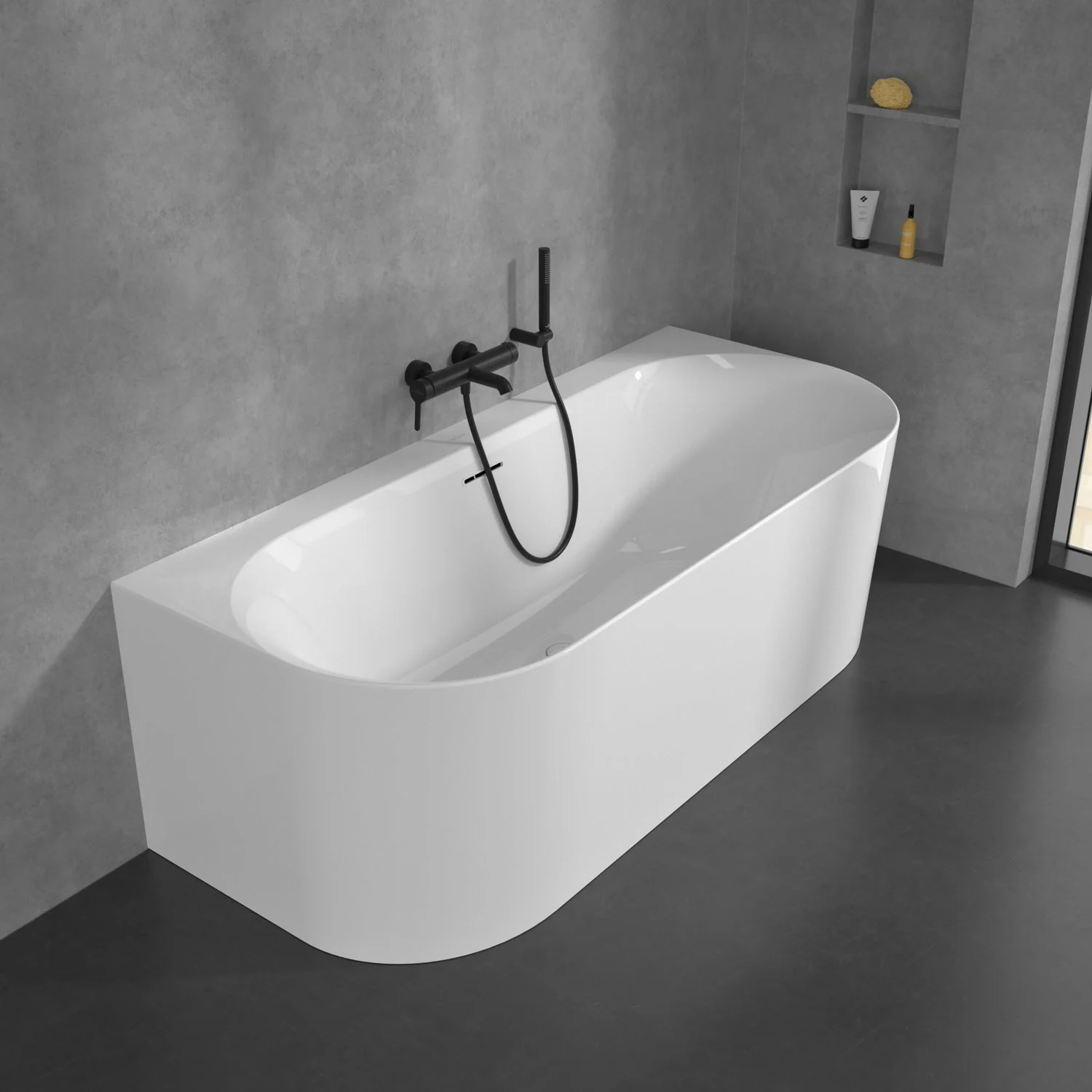 Biała wanna z czarną baterią, Villeroy & Boch