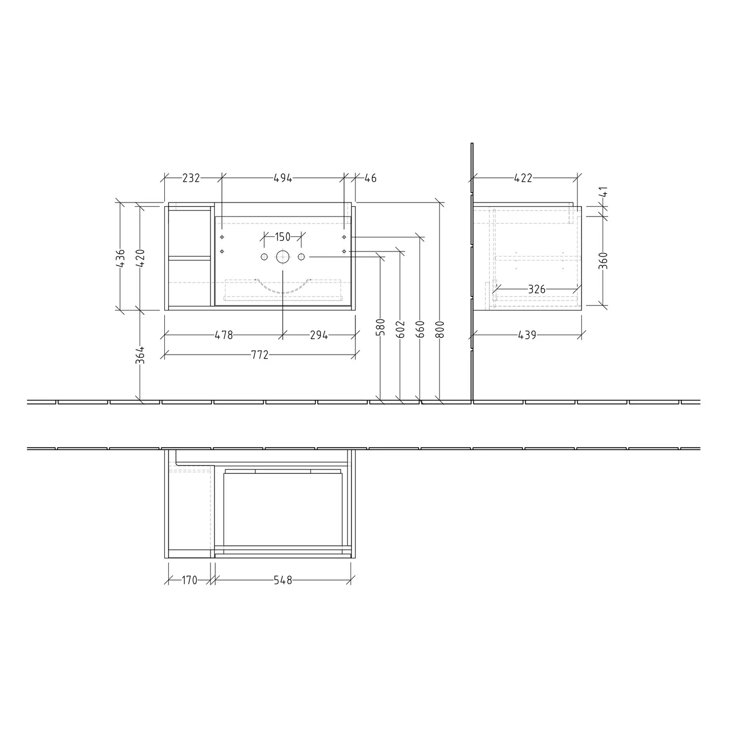 Villeroy & Boch Skyla Waschtischunterschrank 77,2 x 43,6 cm, 1 Auszug, Stauraum links Bild 5