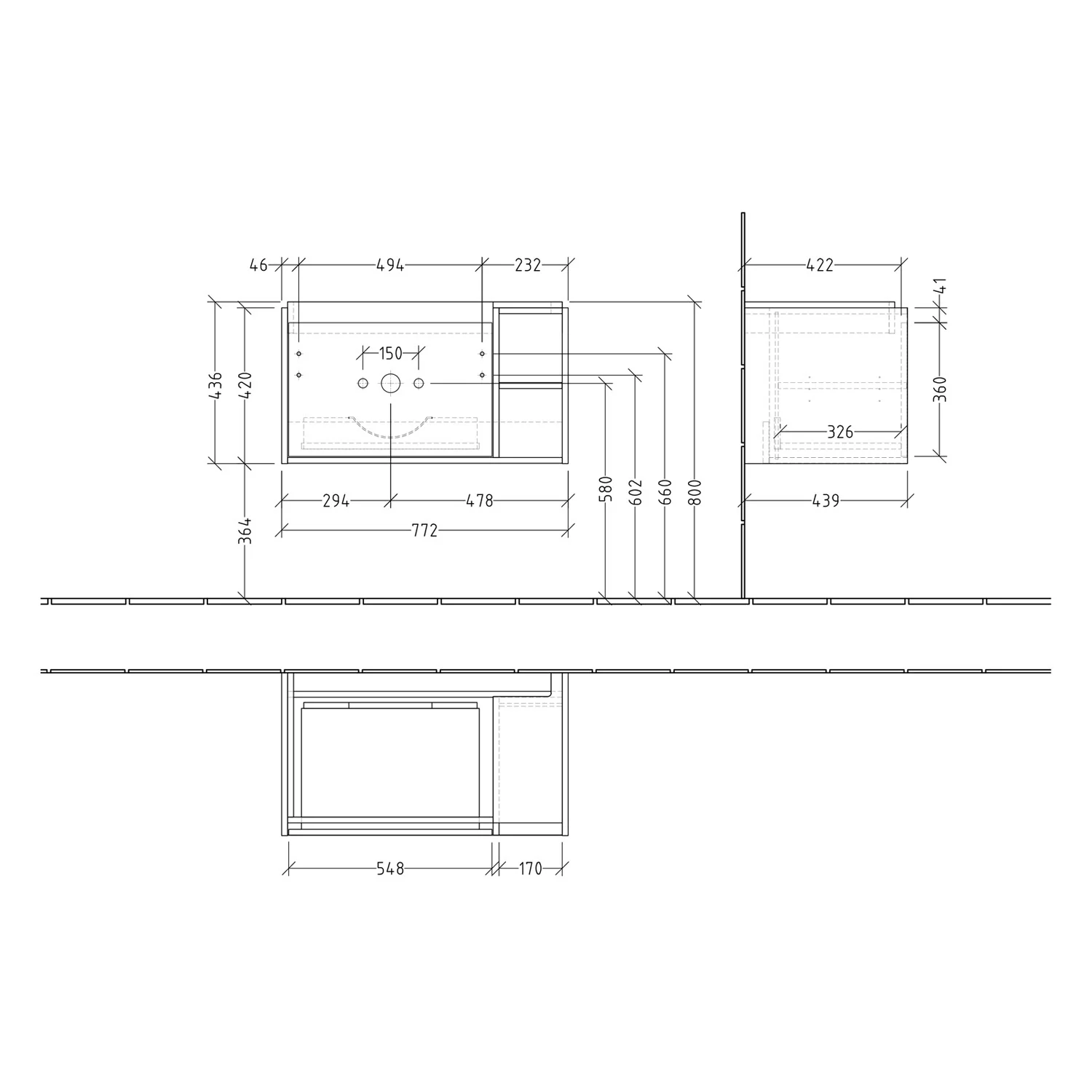 Villeroy & Boch Skyla Waschtischunterschrank 77,2 x 43,6 cm, 1 Auszug, Stauraum rechts Bild 5