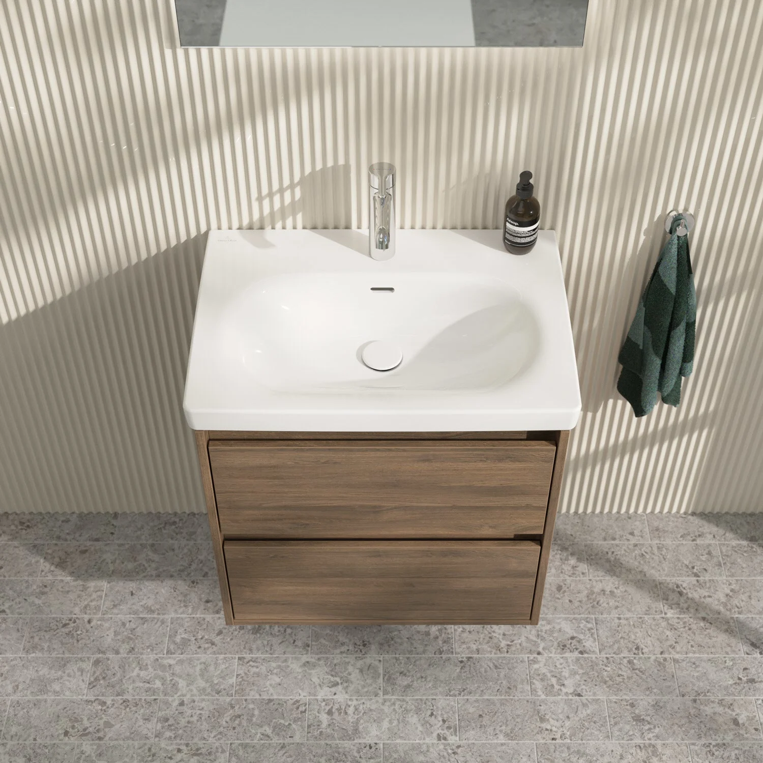 Umywalka z drewnianą szafką w łazience, Villeroy & Boch