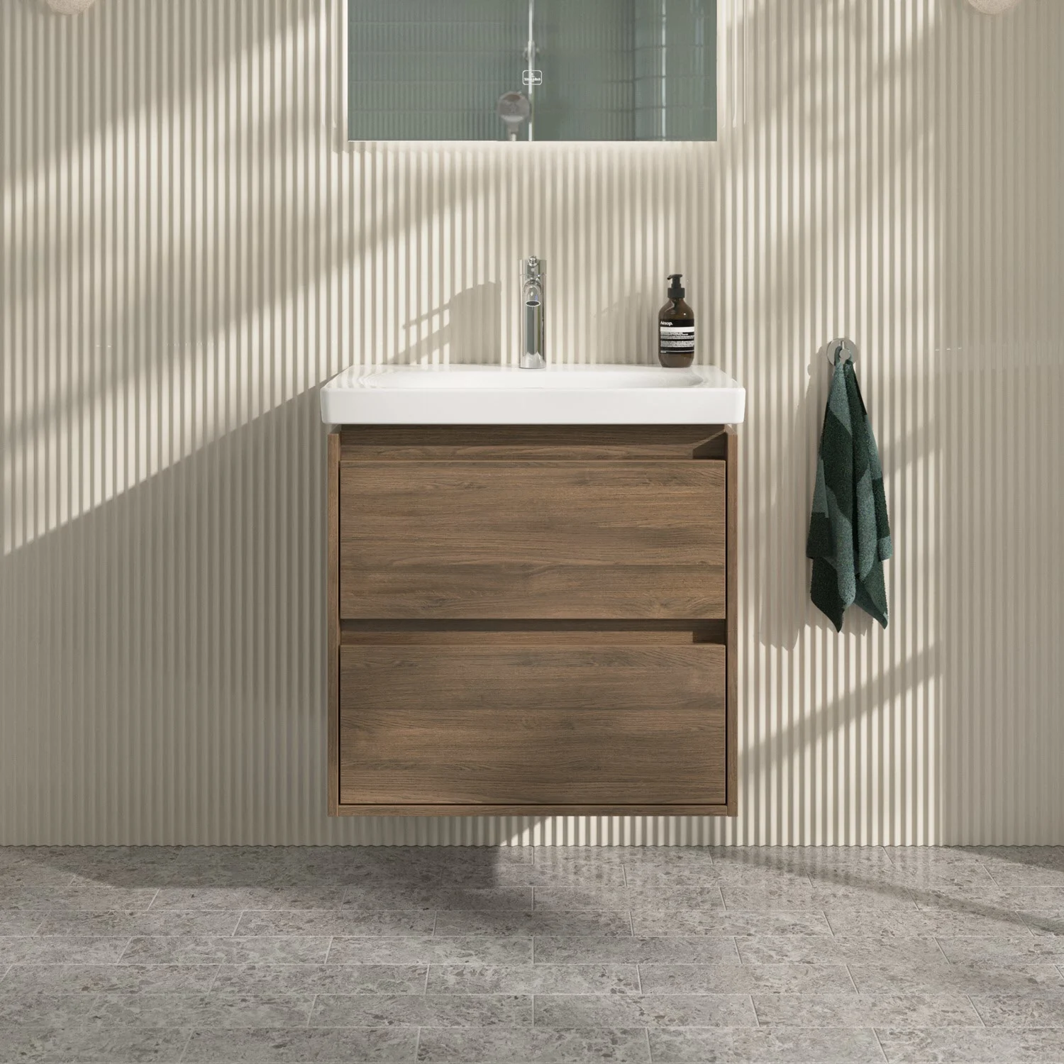 Brązowa umywalka z szufladami w łazience, Villeroy & Boch