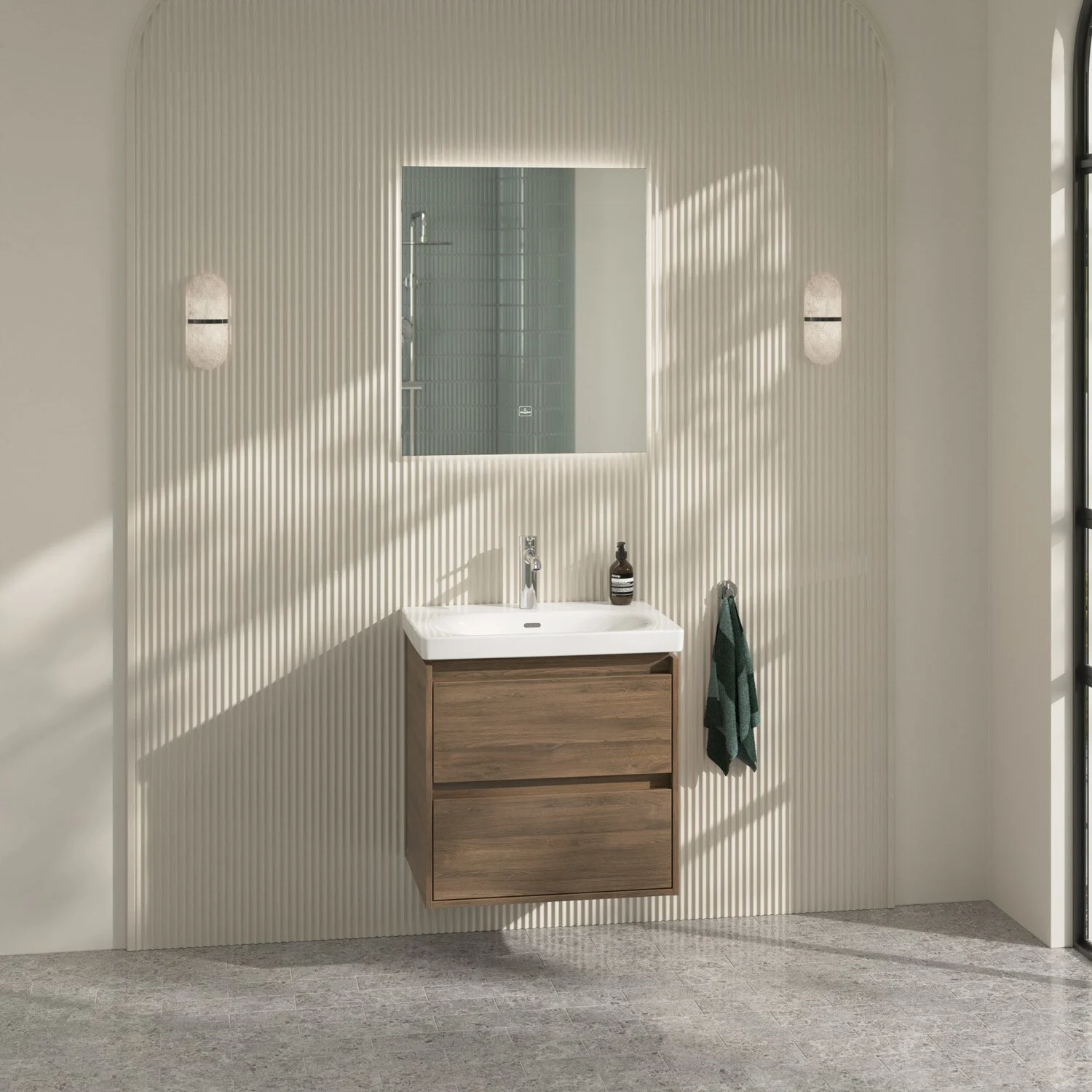 Meble łazienkowe z lustrem i umywalką w drewnianym wyglądzie, Villeroy & Boch