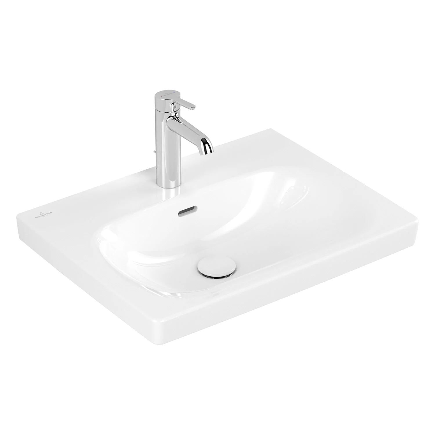 Biała umywalka z baterią w widoku z boku, Villeroy & Boch