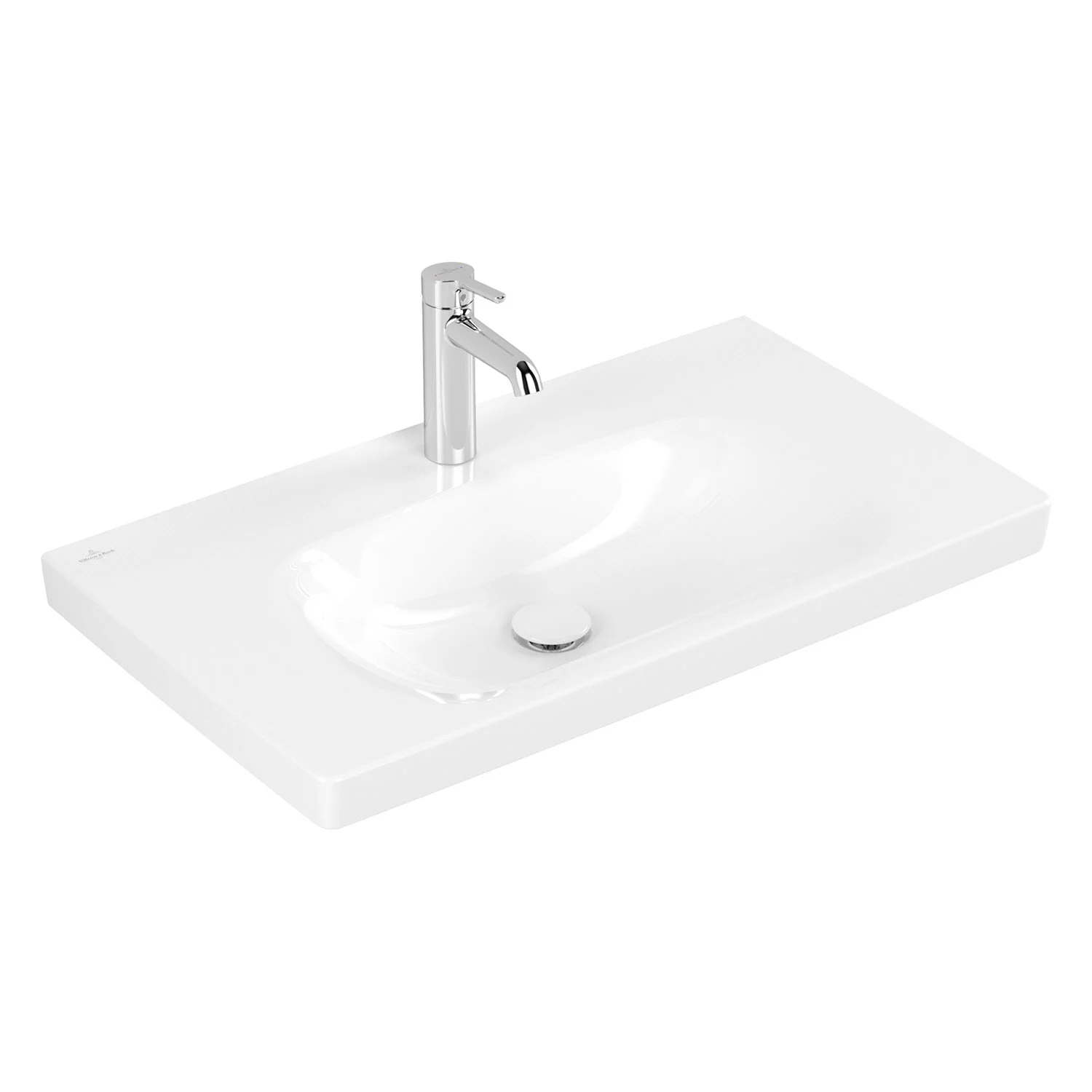 Biała umywalka z baterią widok z przodu, Villeroy & Boch