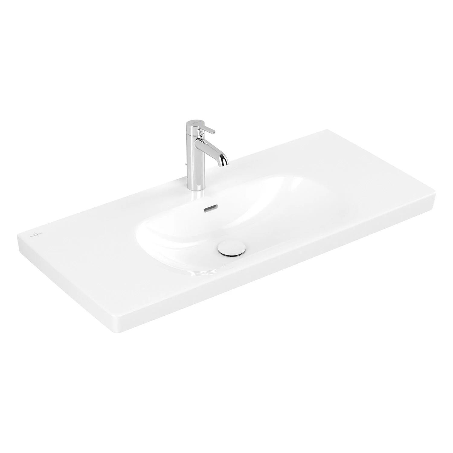 Biała umywalka widok z boku z baterią, Villeroy & Boch