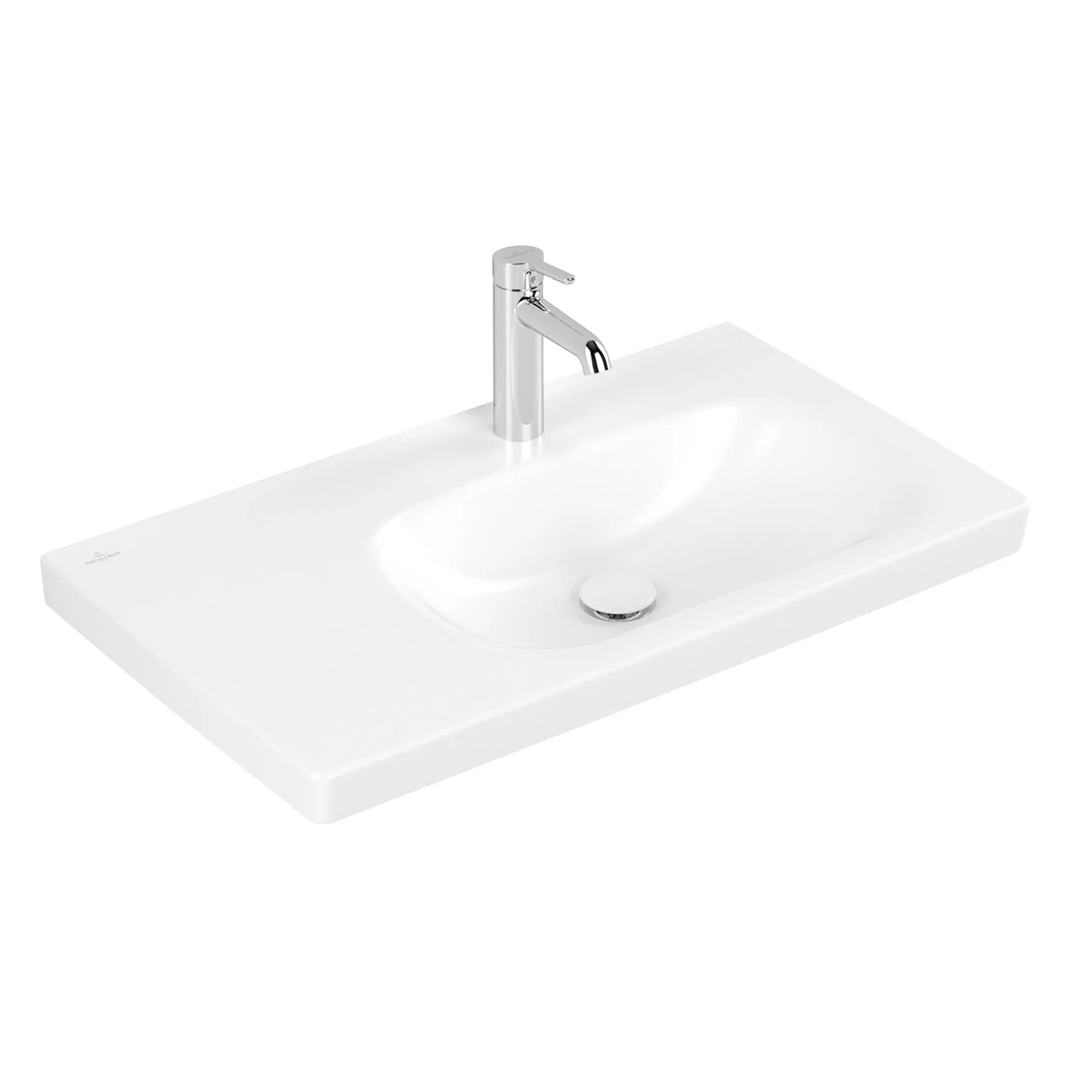 Biała umywalka widok z boku z baterią, Villeroy & Boch
