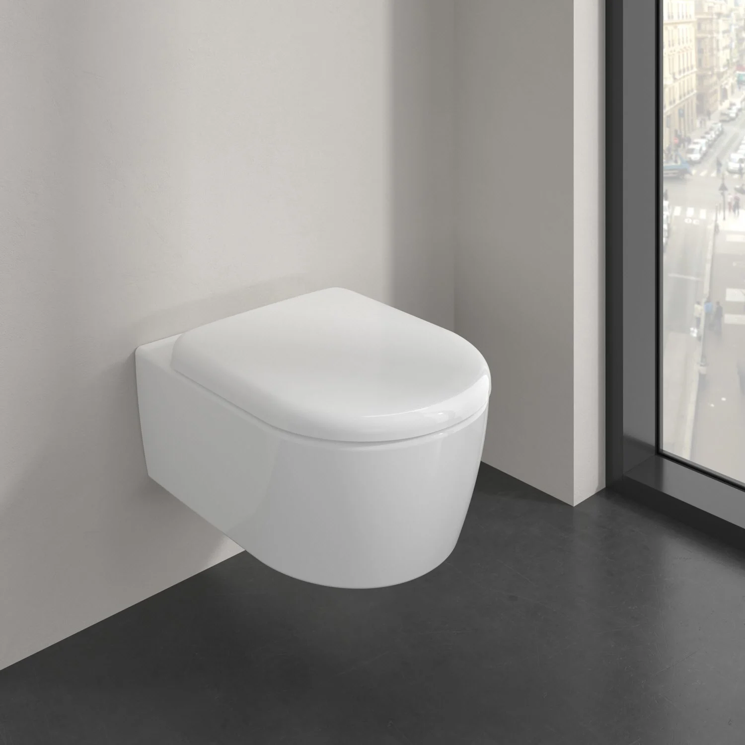 Biała toaleta w nowoczesnym otoczeniu łazienki, Villeroy & Boch