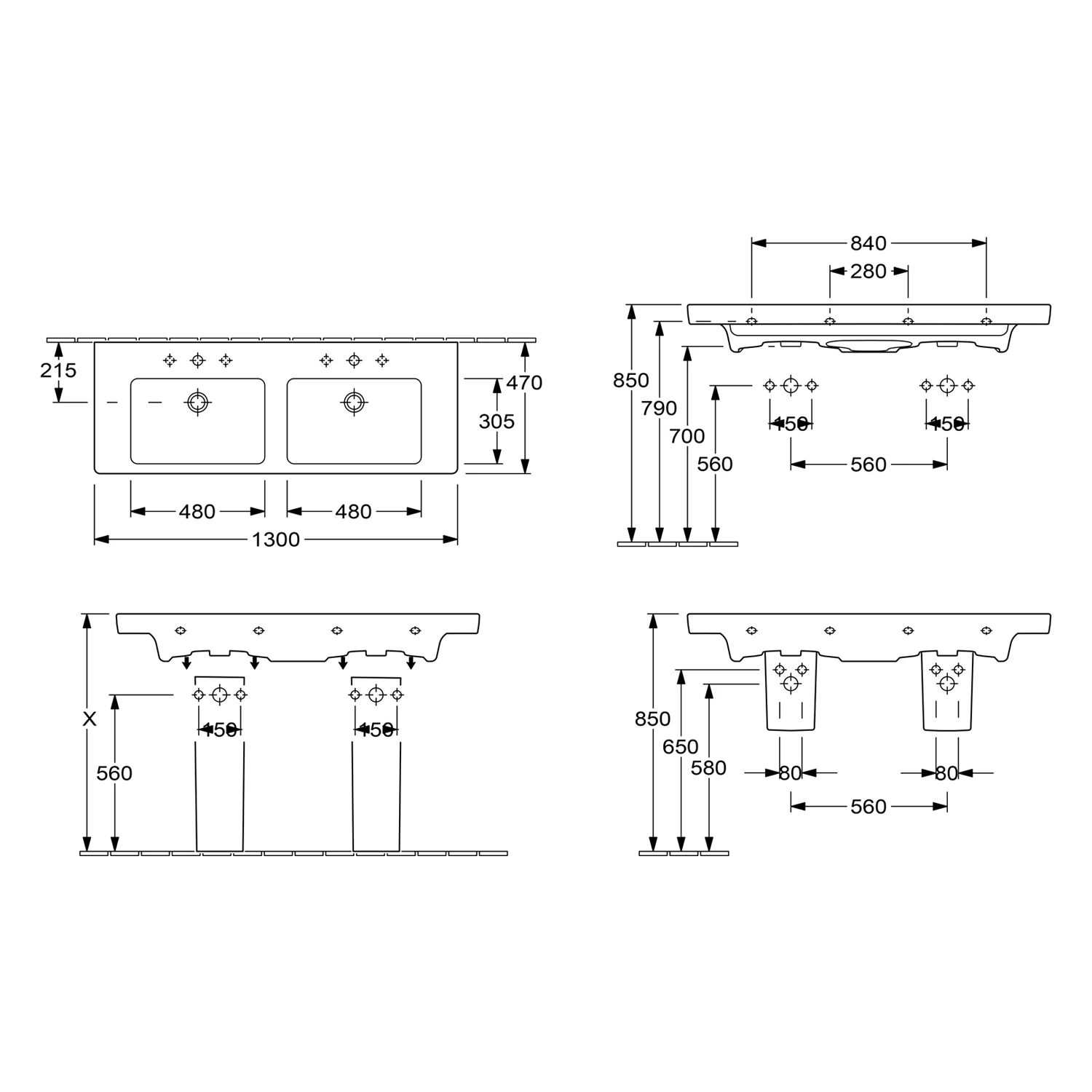 Villeroy & Boch Subway 2.0 Schrank-Doppelwaschtisch 130 cm mit Überlauf Bild 5